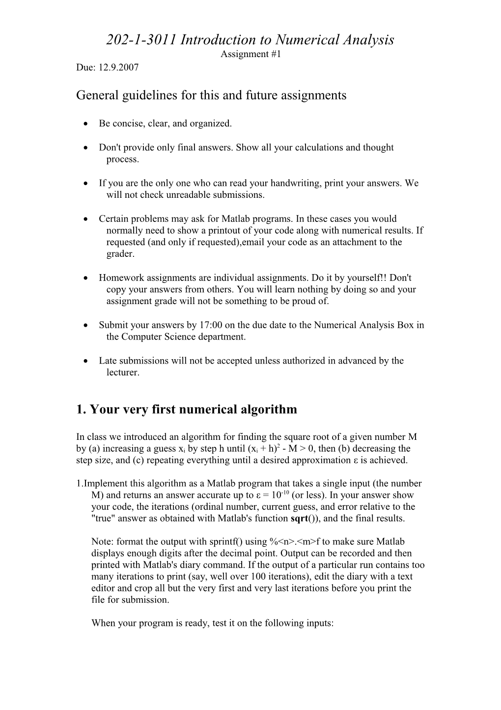 202-1-3011 Introduction to Numerical Analysis