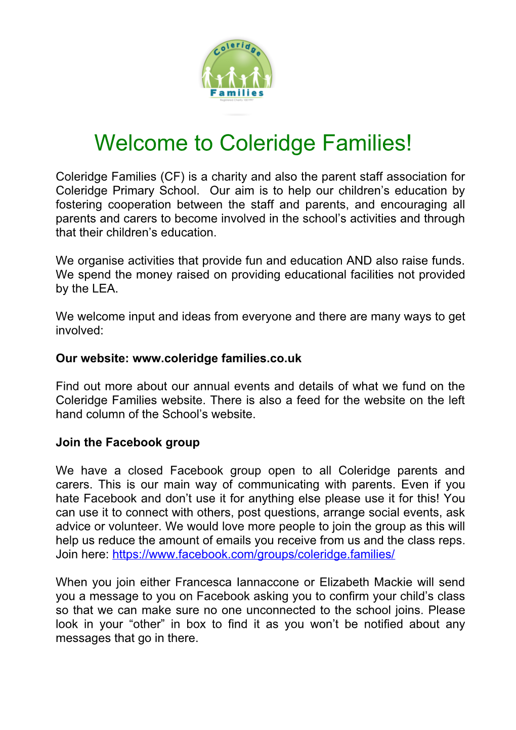 Welcome to Coleridge Families!