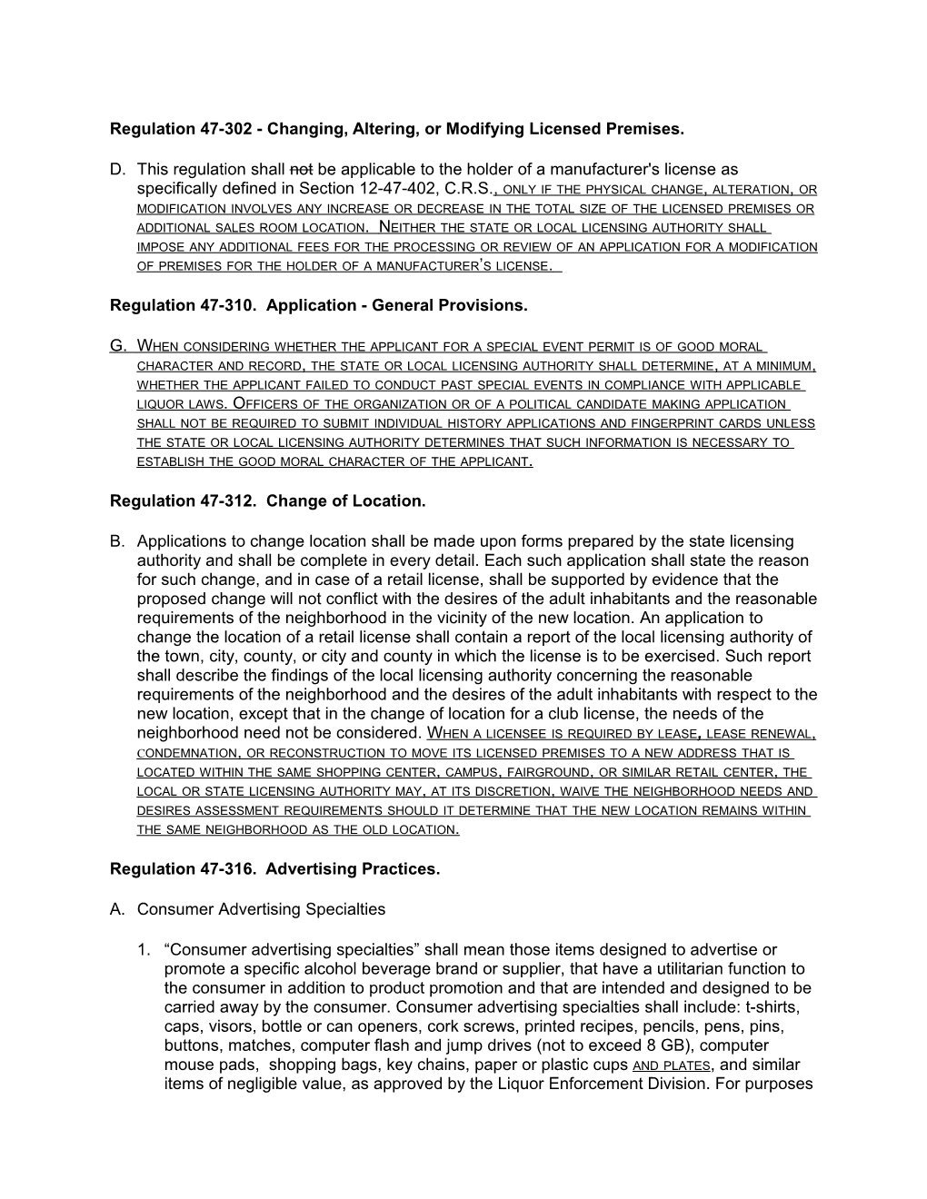 Regulation 47-302 - Changing, Altering, Or Modifying Licensed Premises