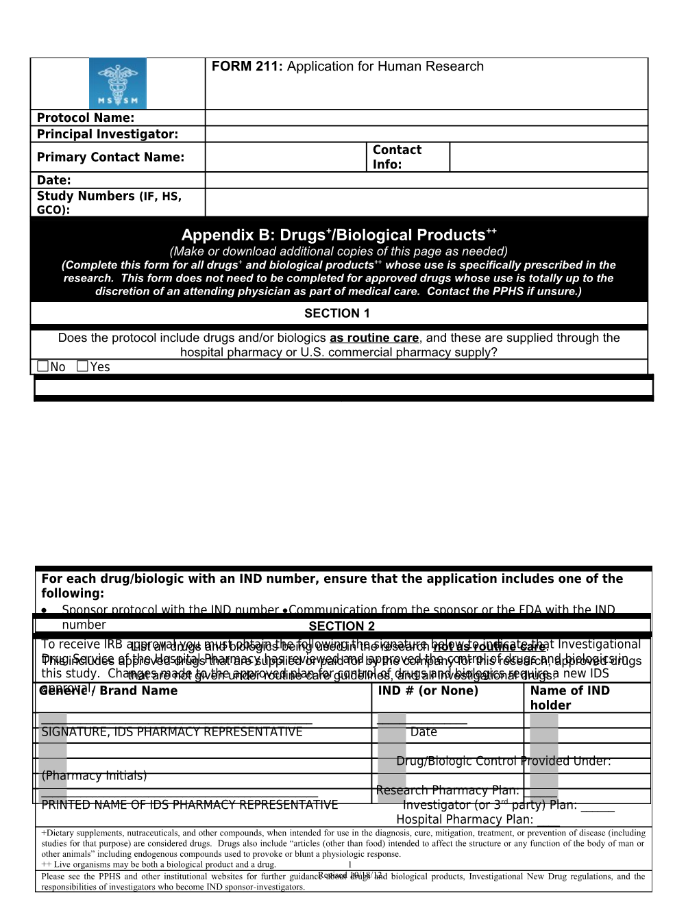 FORM: Application for Human Research