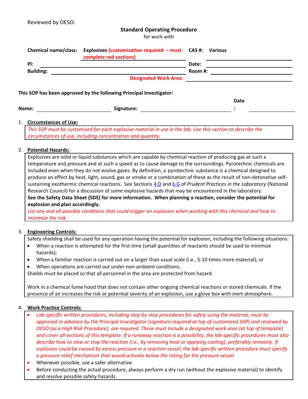 SOP Template - Explosives