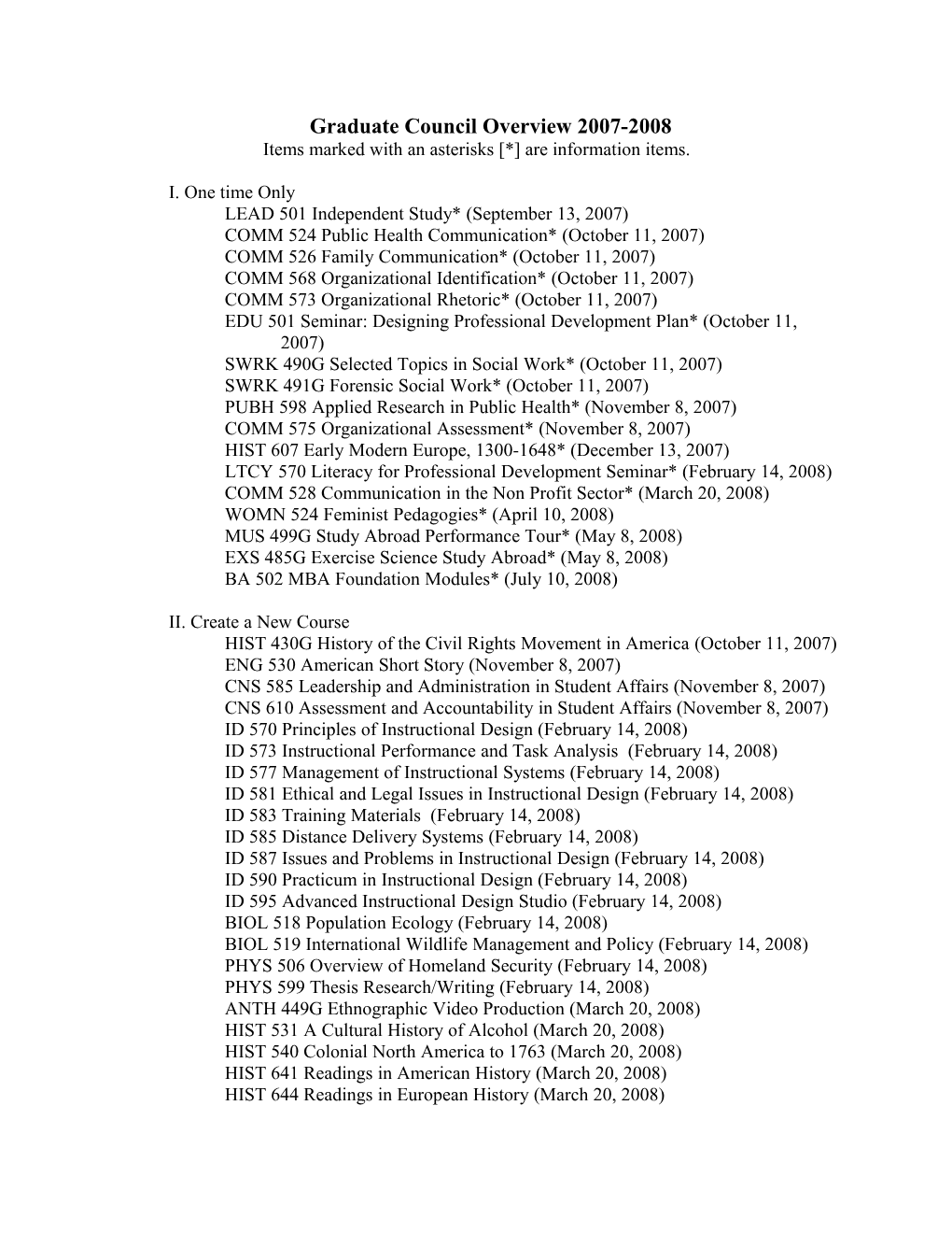 Graduate Council Overview 2007-2008