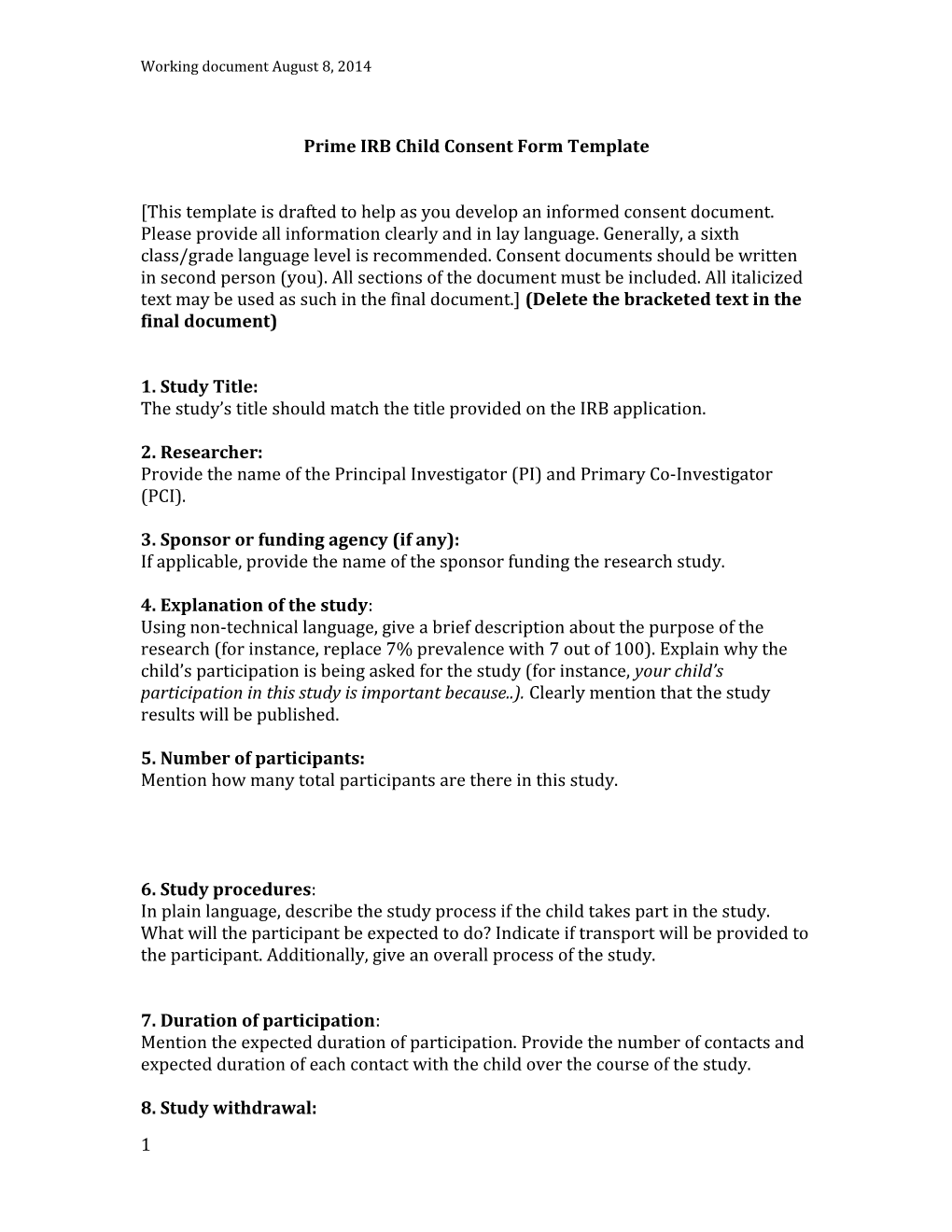 Prime Irbchild Consent Form Template