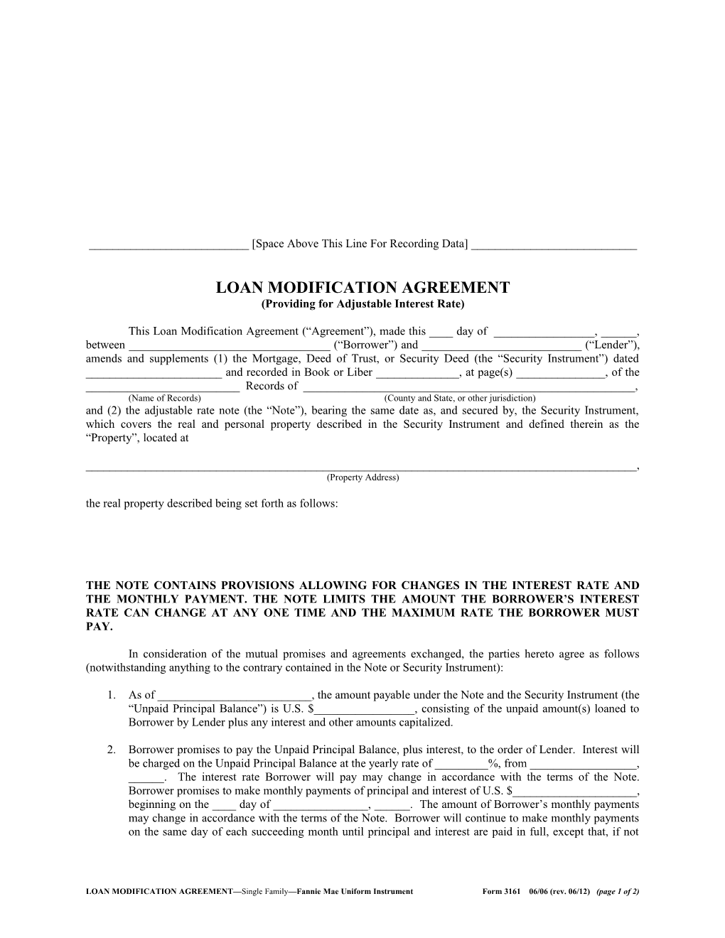 Loan Modification Agreement (Form 3161): Word