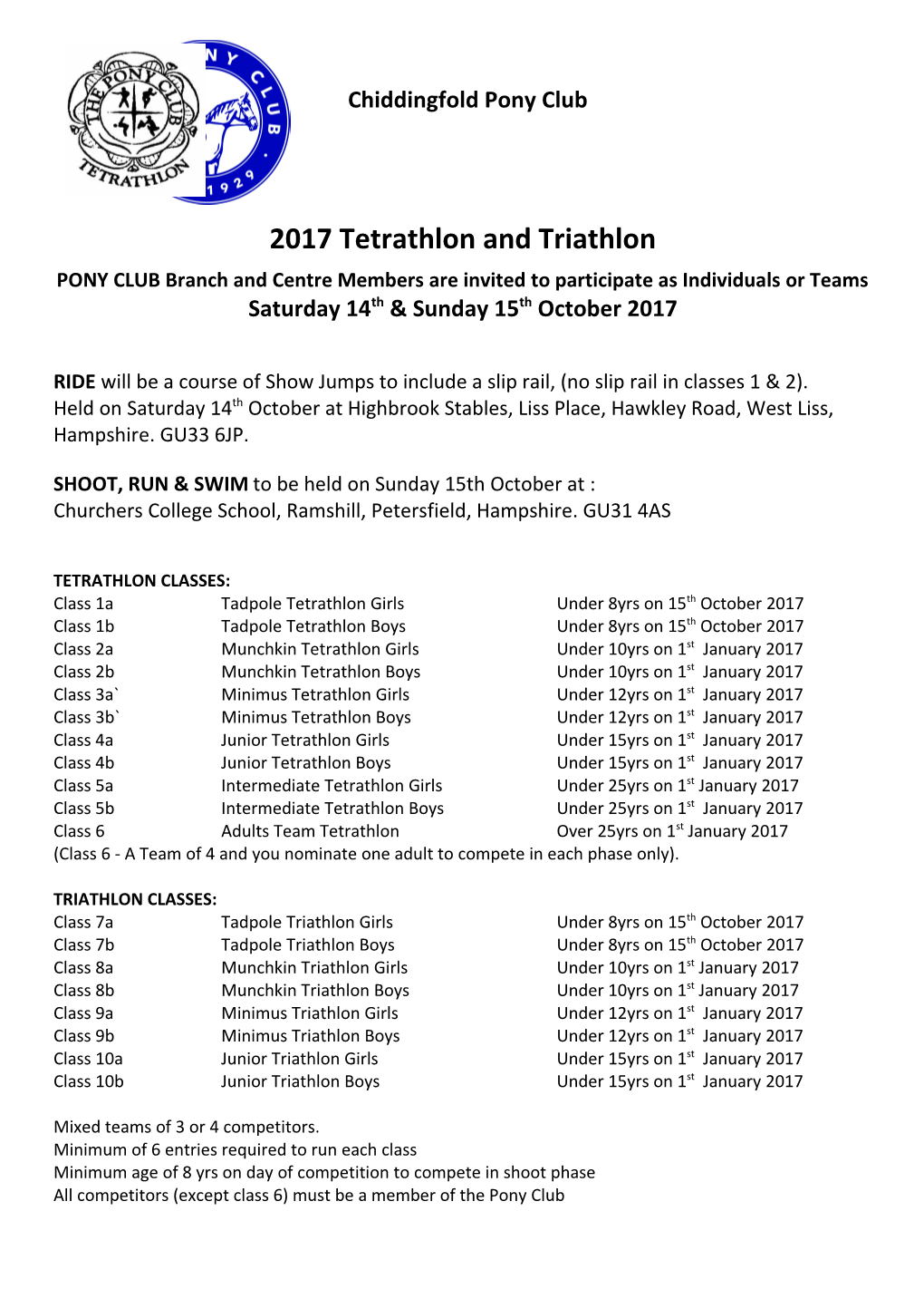 New Forest Hunts Pony Club Annual Tetrathlon & Triathon