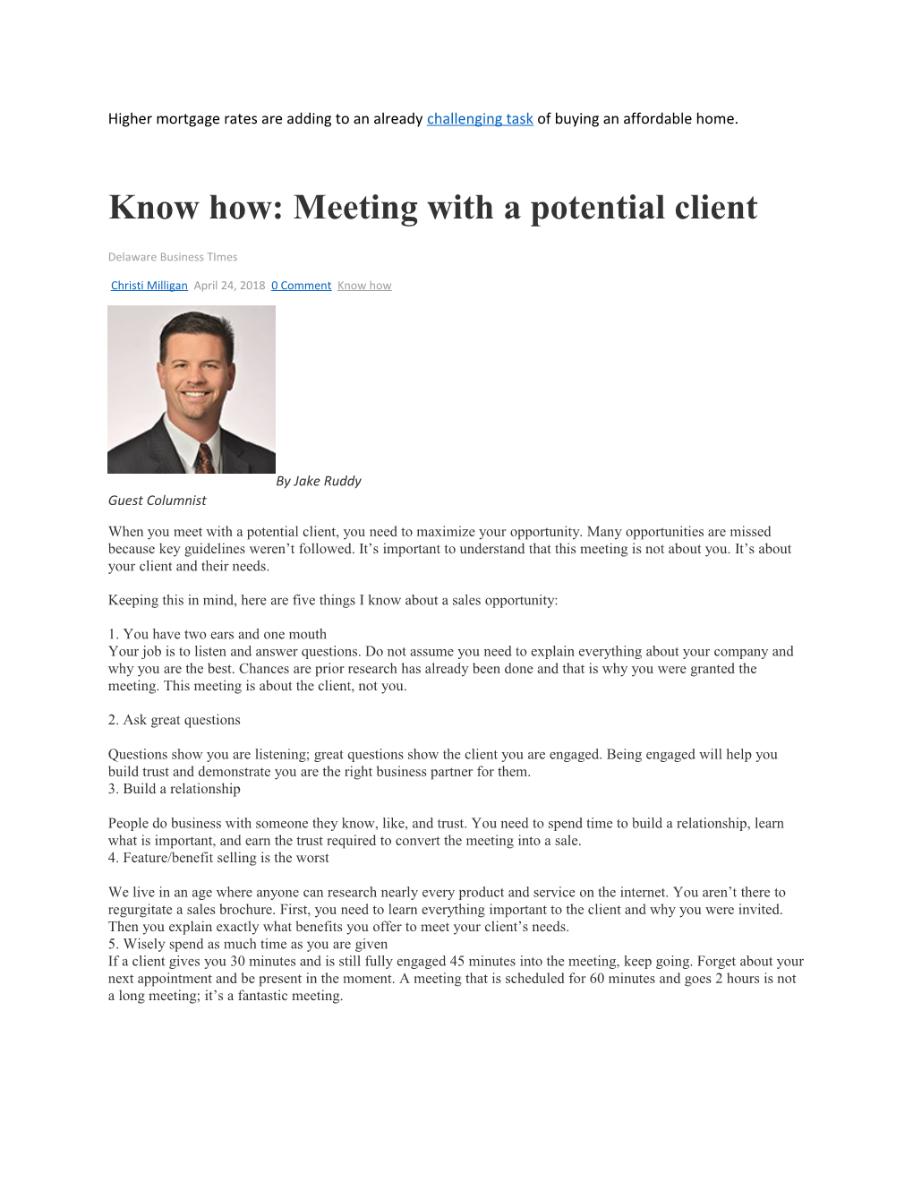 Know How: Meeting with a Potential Client