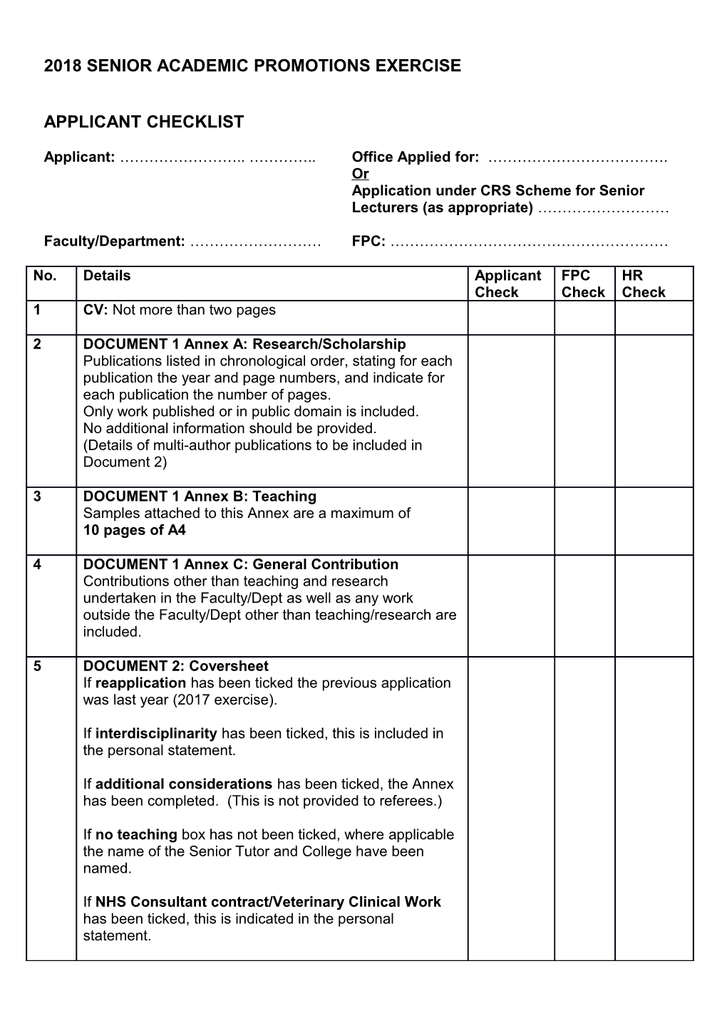 Senior Academic Promotions Exercise