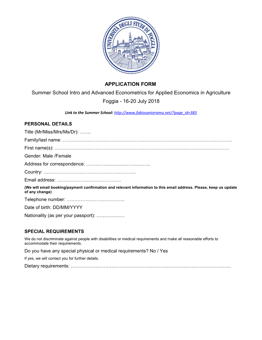 Summer Schoolintro and Advanced Econometrics for Applied Economics in Agriculture