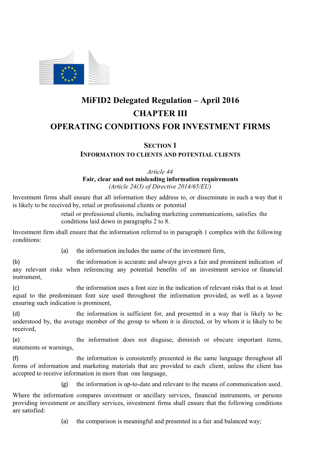 Operating Conditions for Investmentfirms