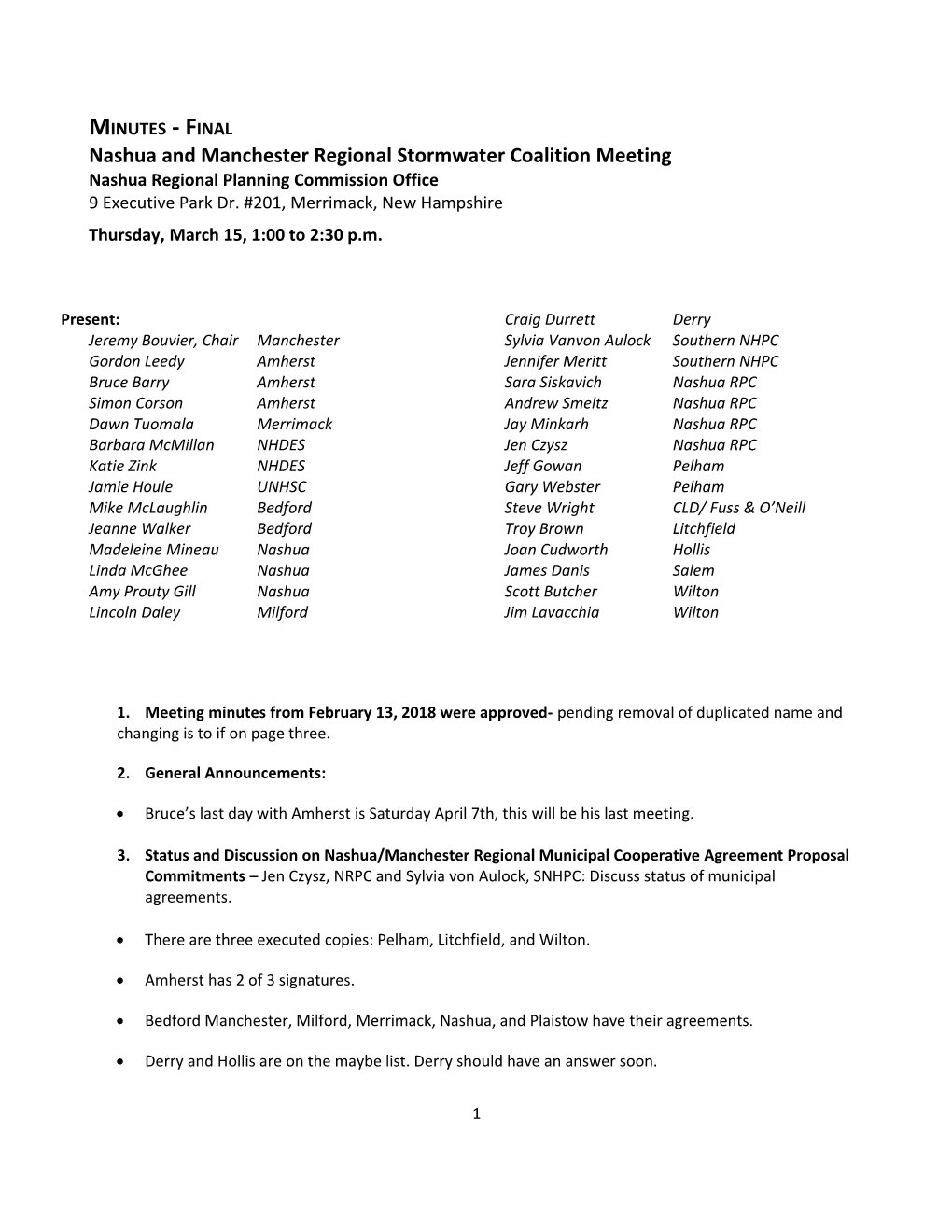 Nashua and Manchester Regional Stormwater Coalition Meeting