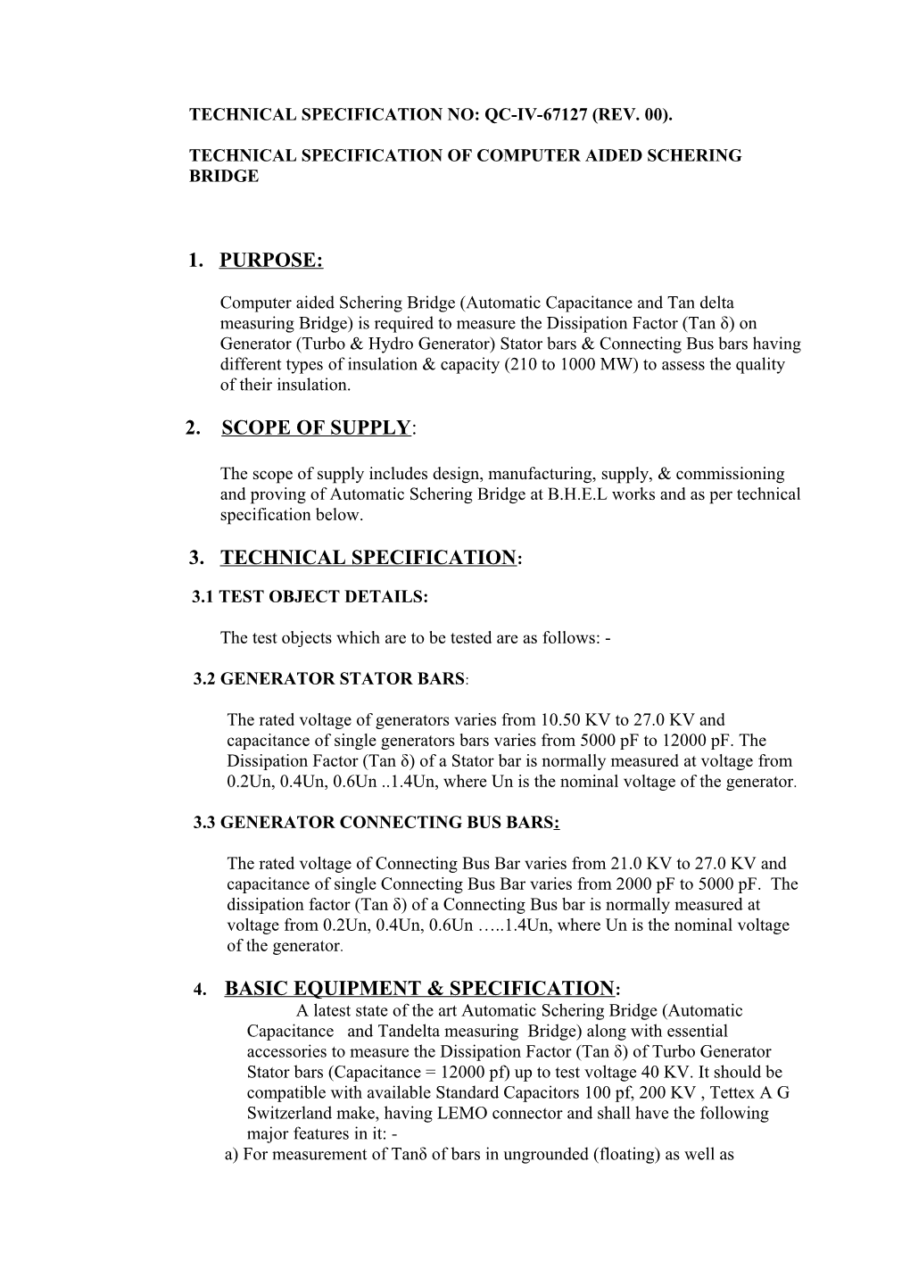 Technical Specification of Computer Aided Schering Bridge