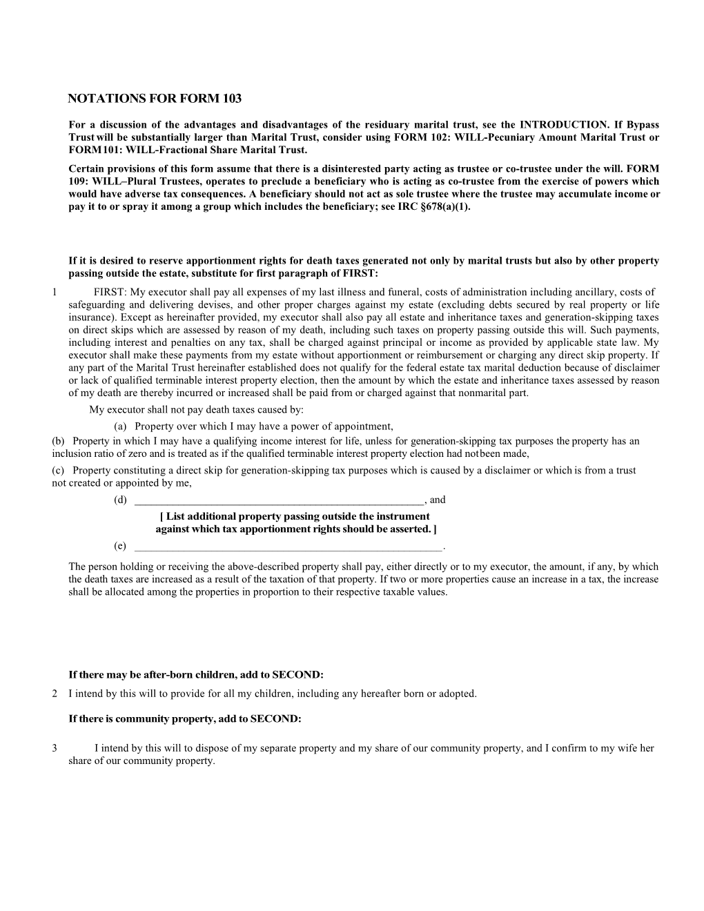 Notations for Form 103