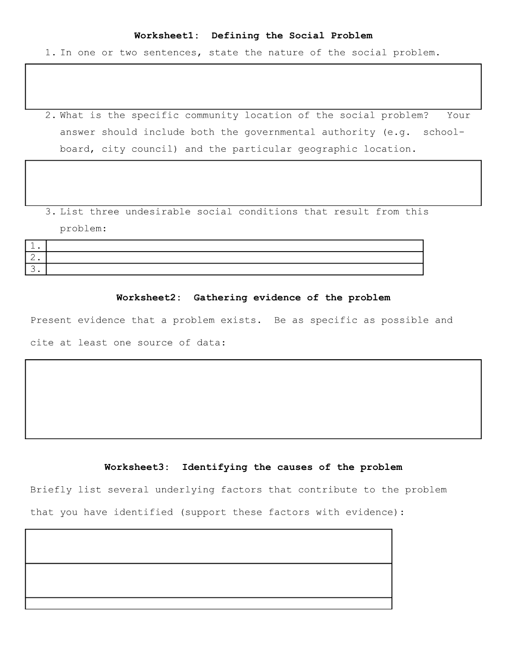 Worksheet1: Defining the Social Problem