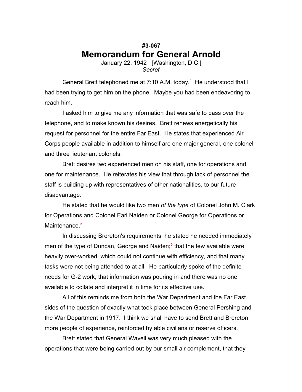 Memorandum for General Arnold