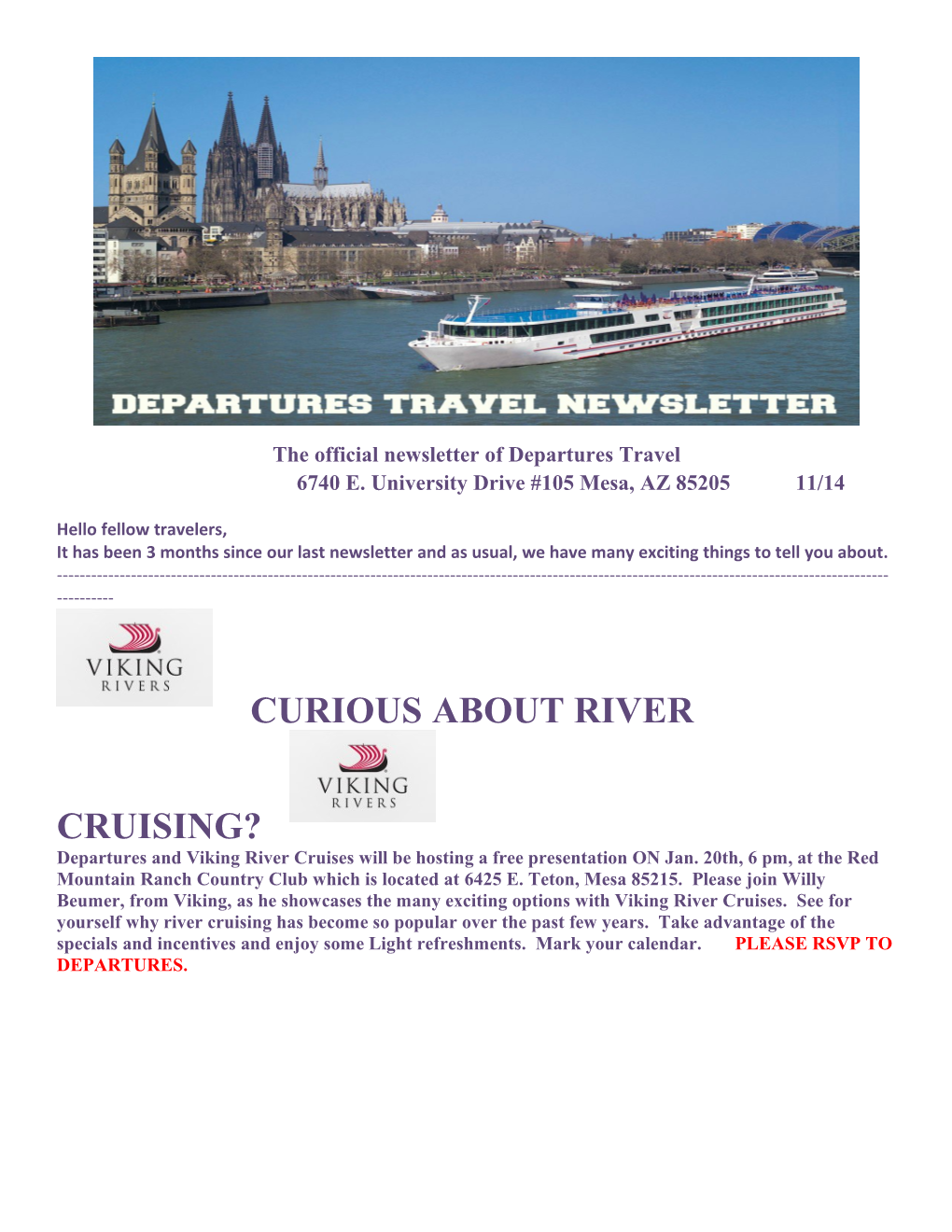 The Official Newsletter of Departures Travel