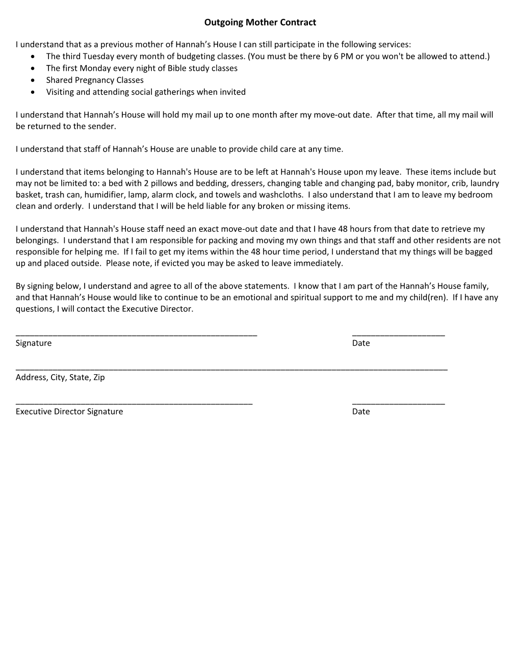 Outgoing Resident Contract