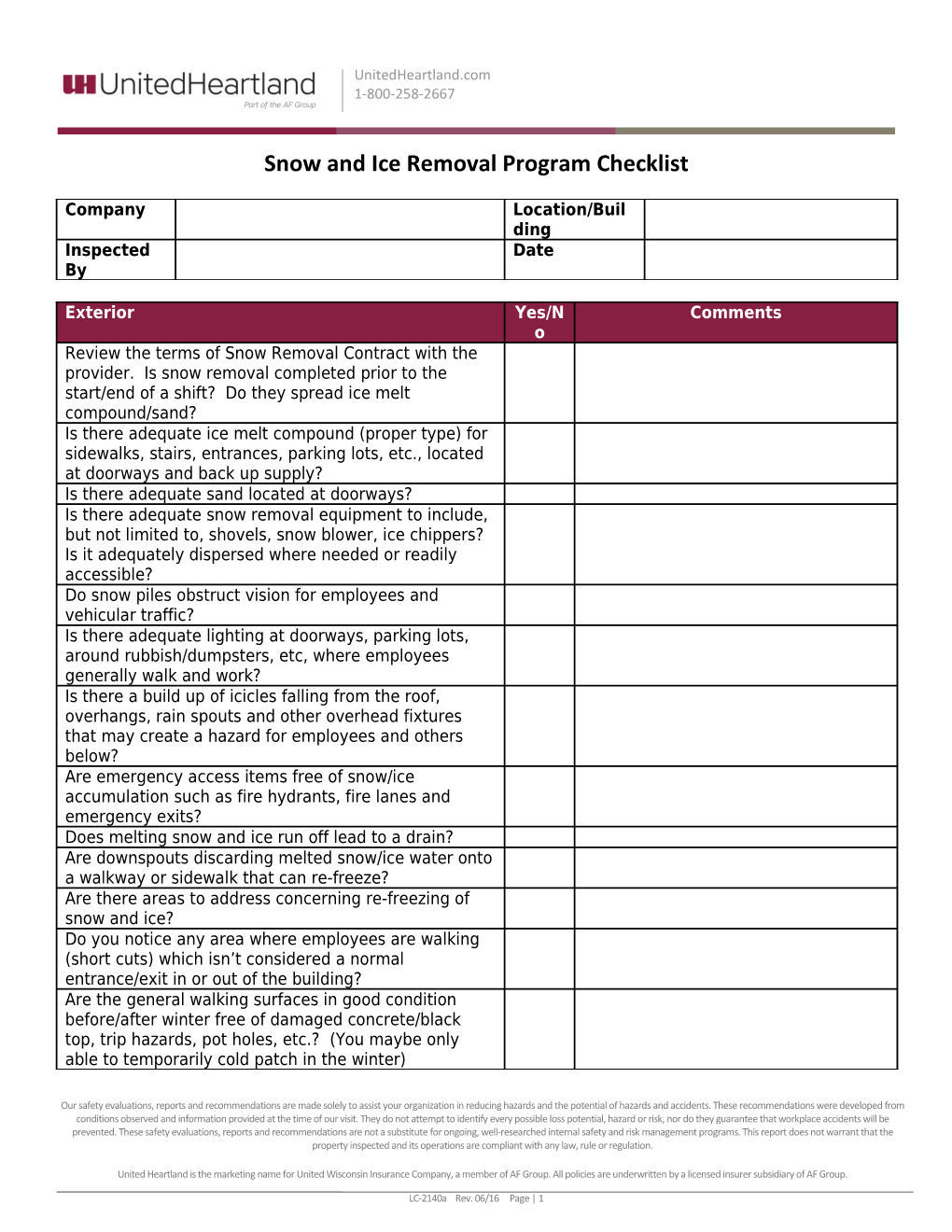 Snow and Ice Removal Program Checklist