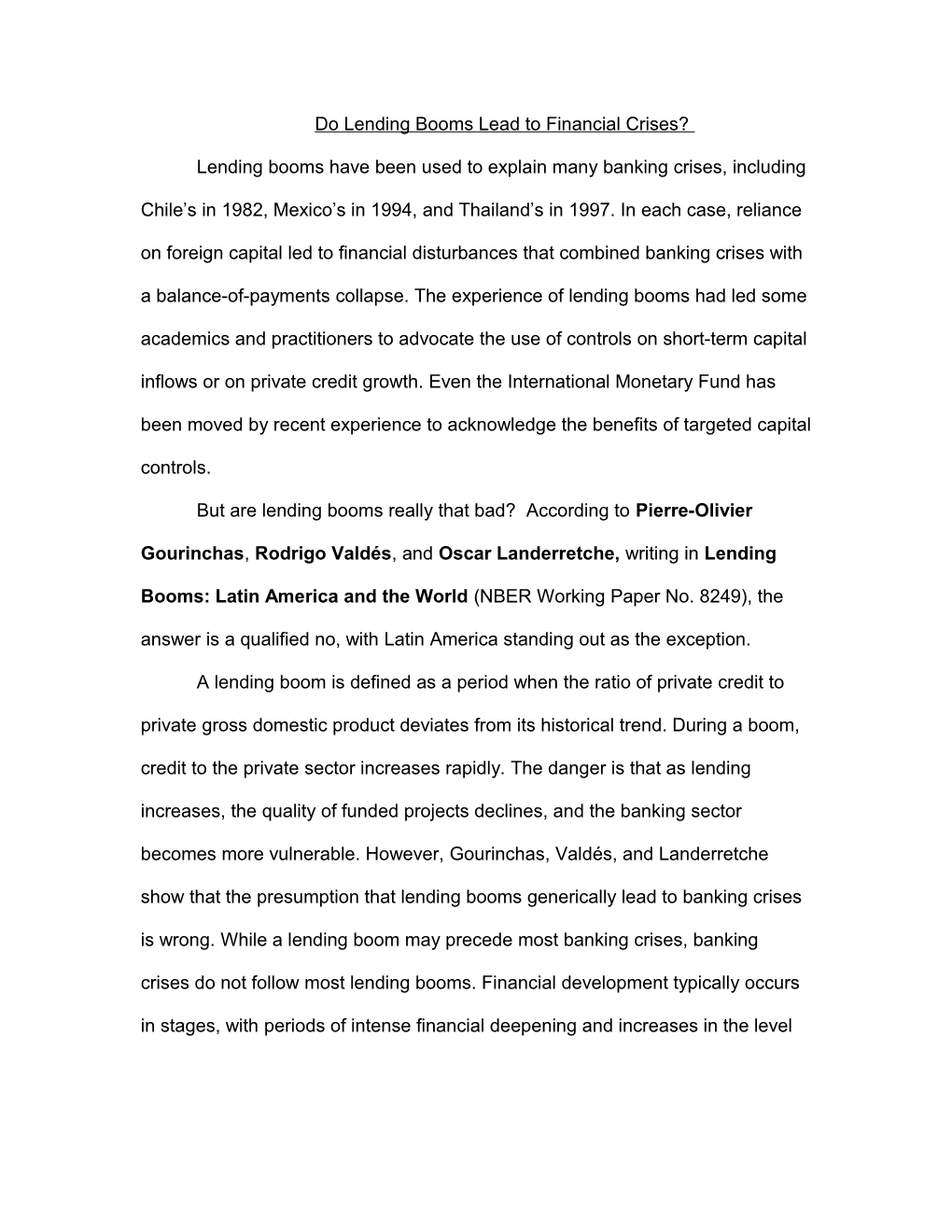 Do Lending Booms Lead to Financial Crises?