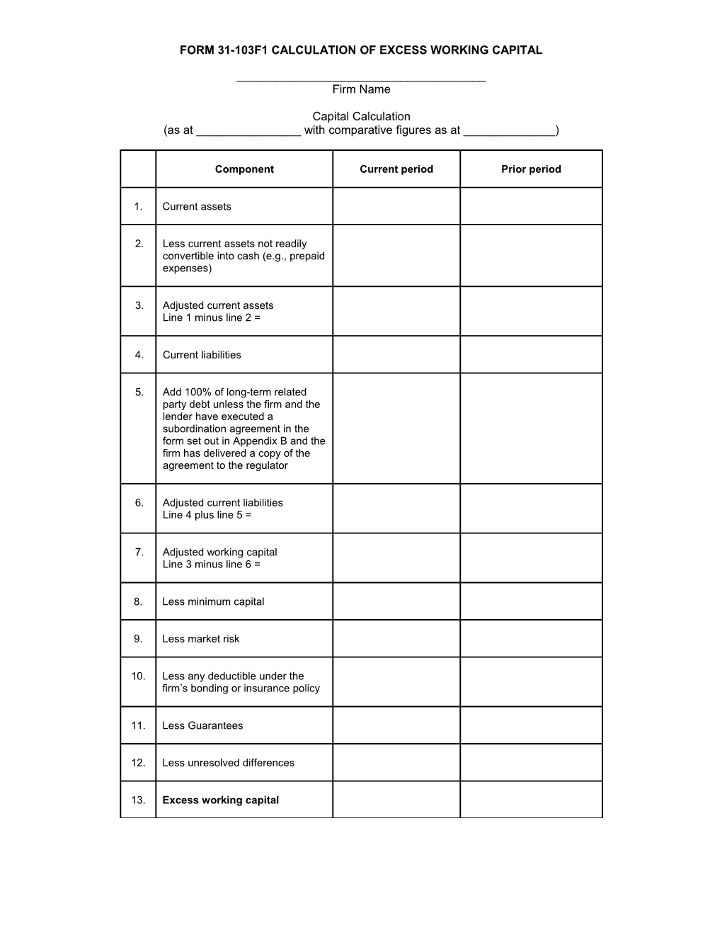 Capital Calculation