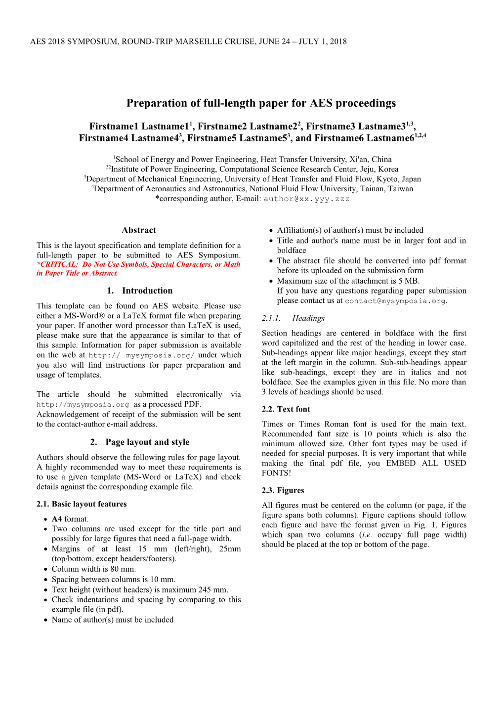 Preparation of Full-Length Paper for AES Proceedings