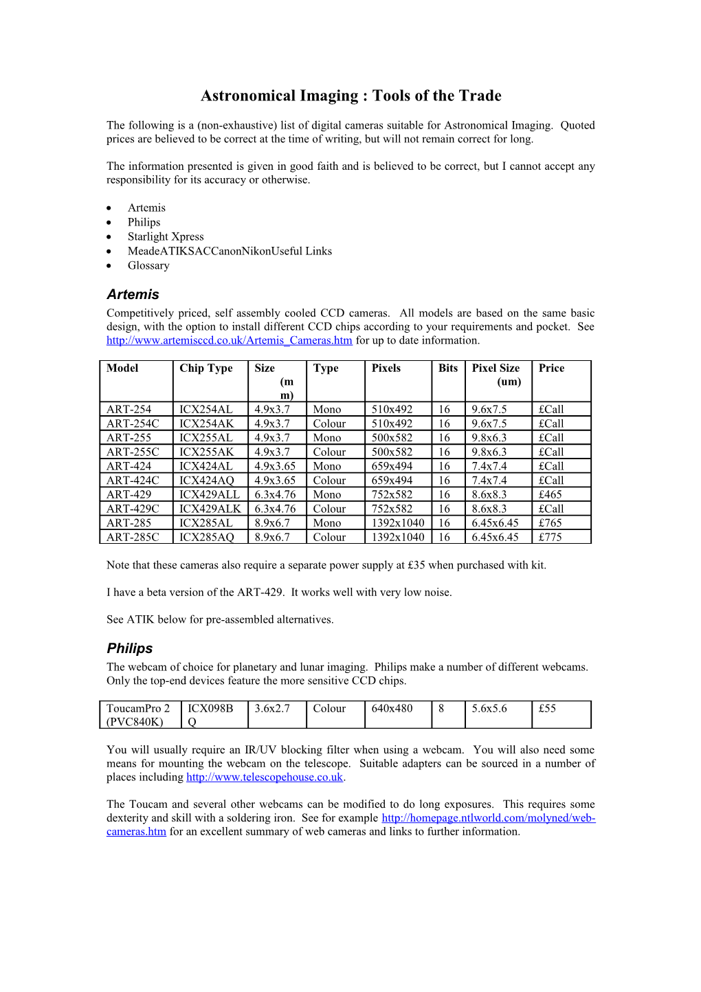 Astronomical Imaging : Tools of the Trade