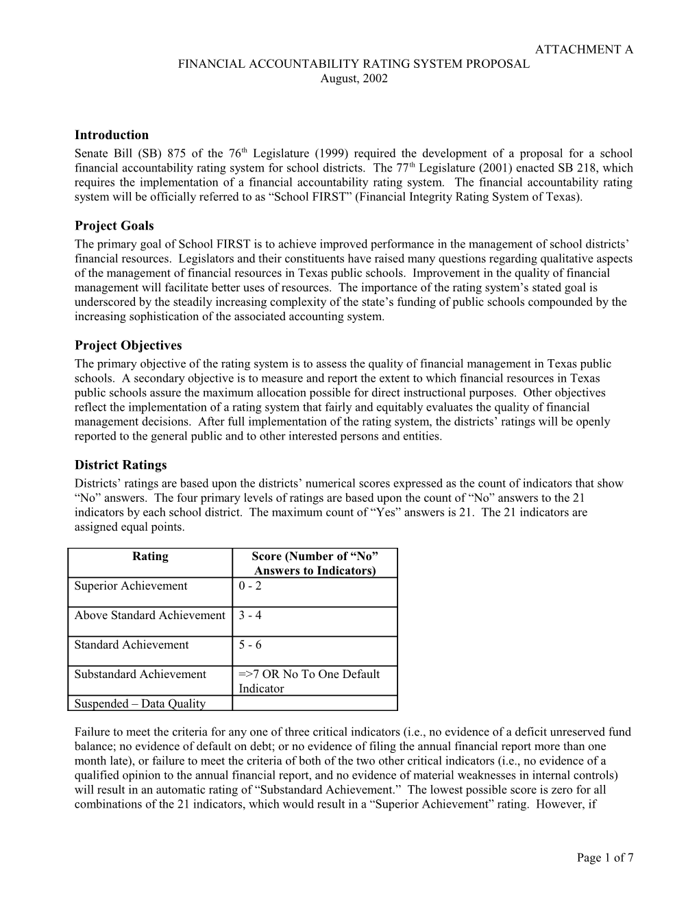 Financial Accountability Rating System Proposal