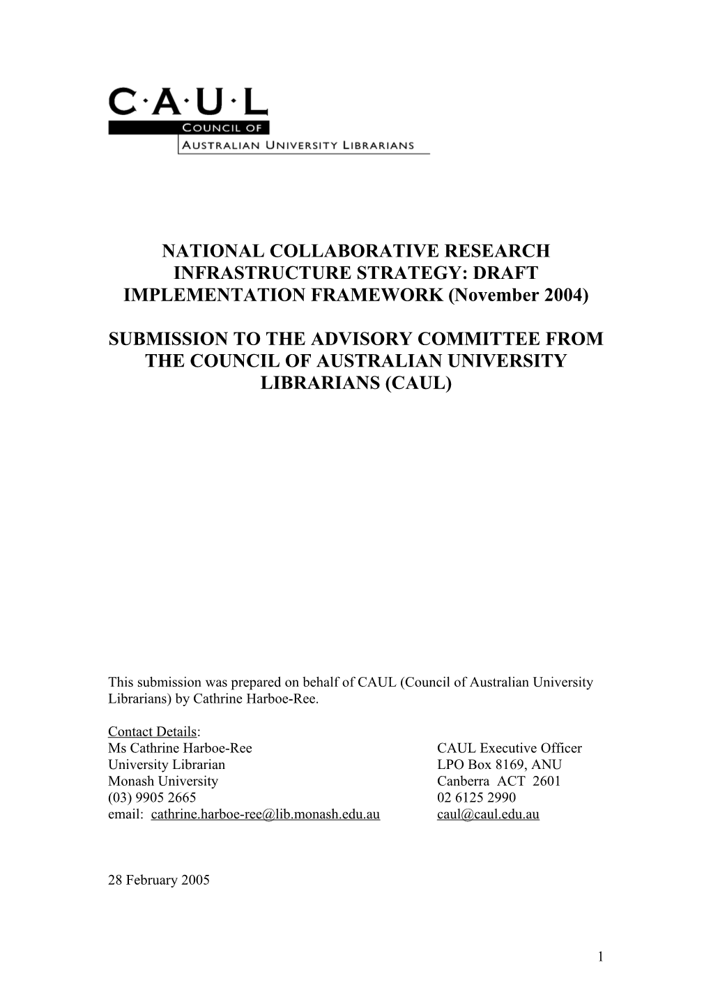 National Collaborative Research Infrastructure Strategy: Draft Implementation Framework