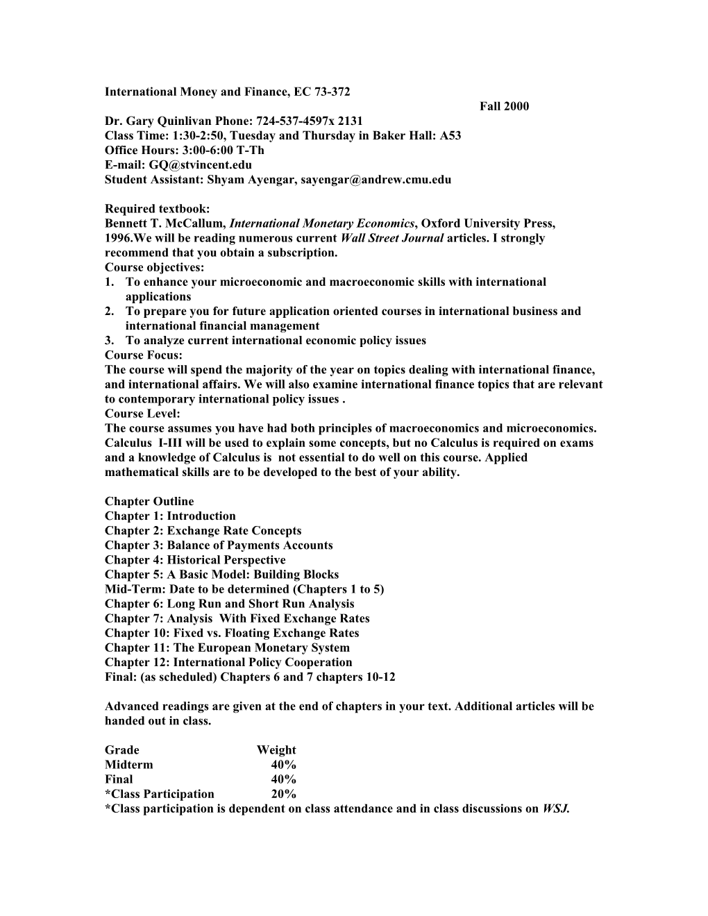 International Money and Finance, EC 73-372