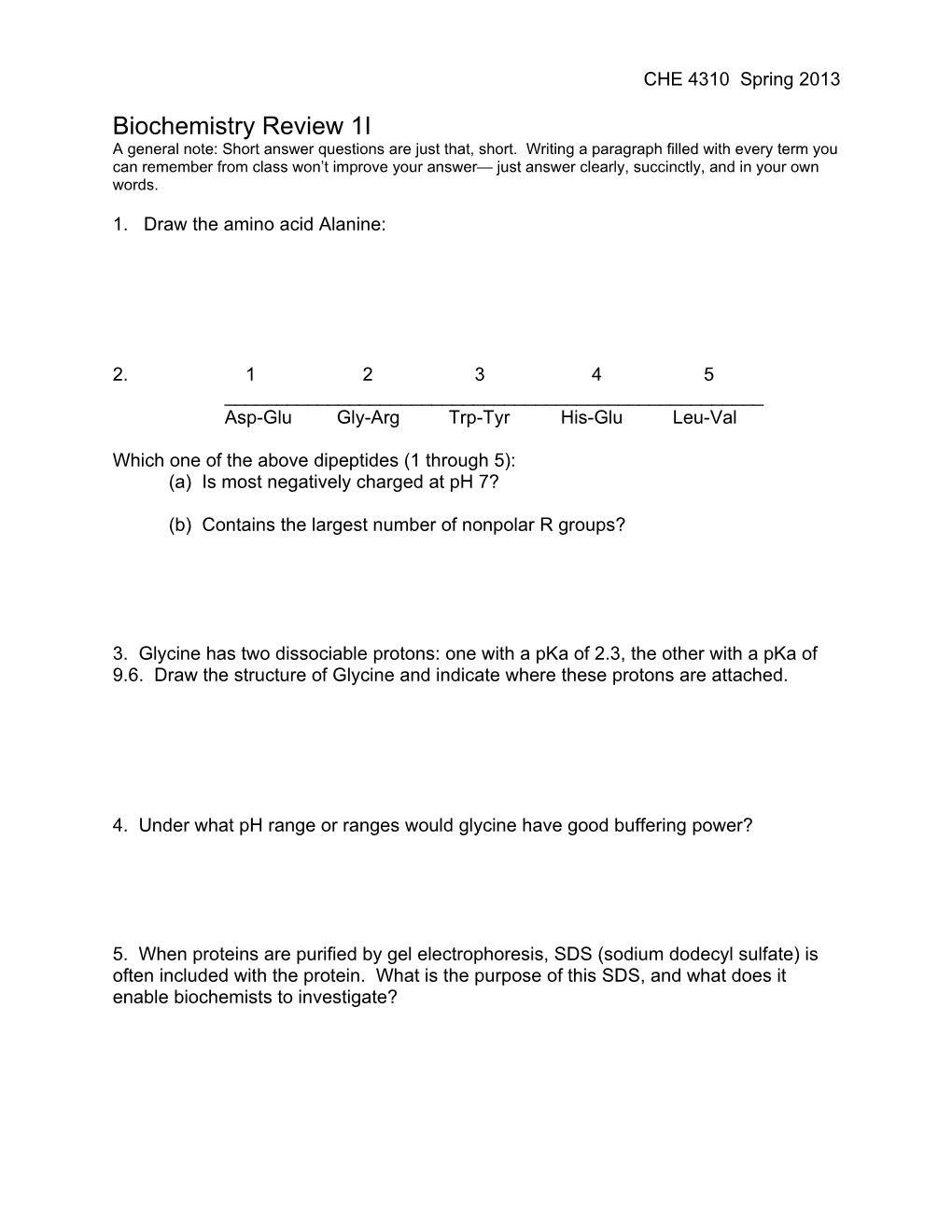 Biochemistry Review 1I