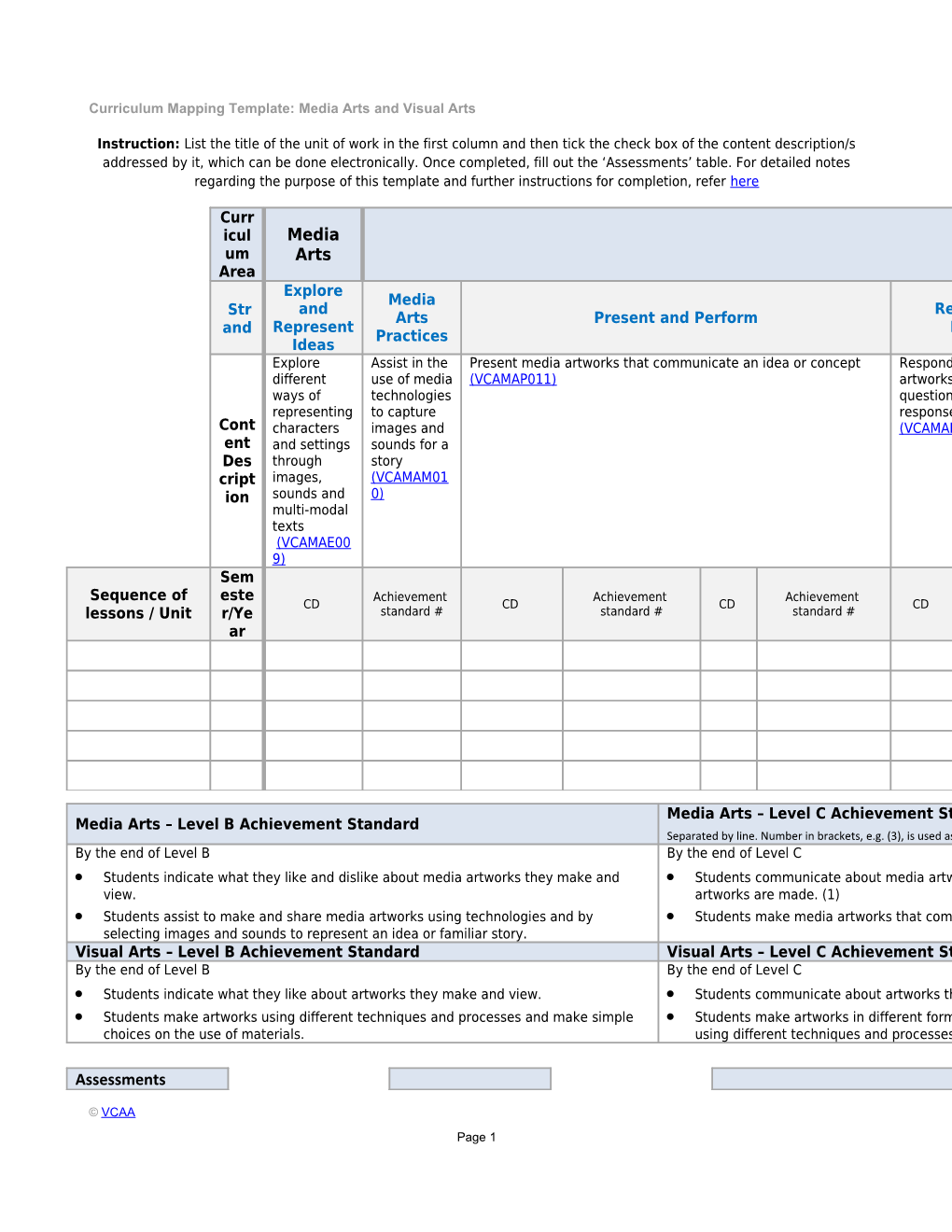 Curriculum Mapping Template: Media Arts and Visual Arts