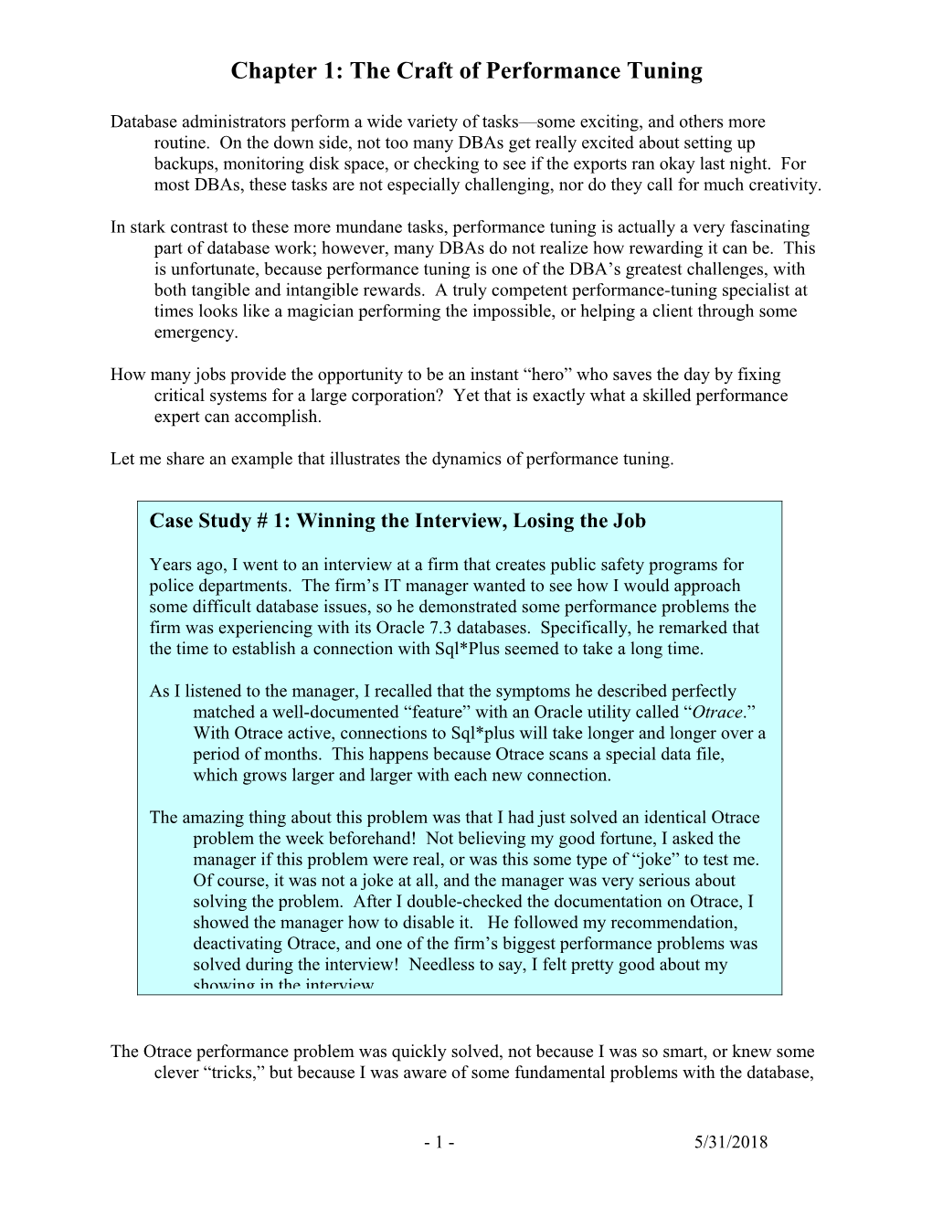 Art and Science of Oracle Performance Tuning