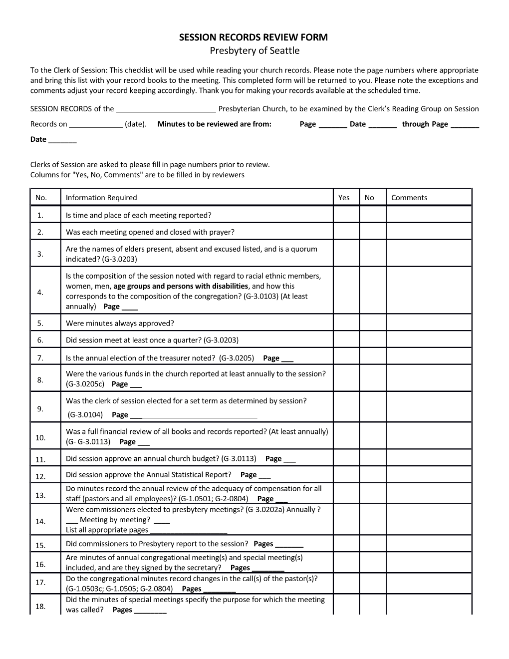 Session Records Review Form