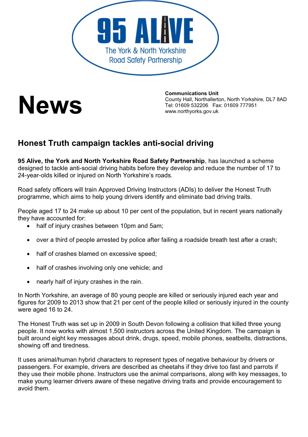 Honest Truth Campaign Tackles Anti-Social Driving