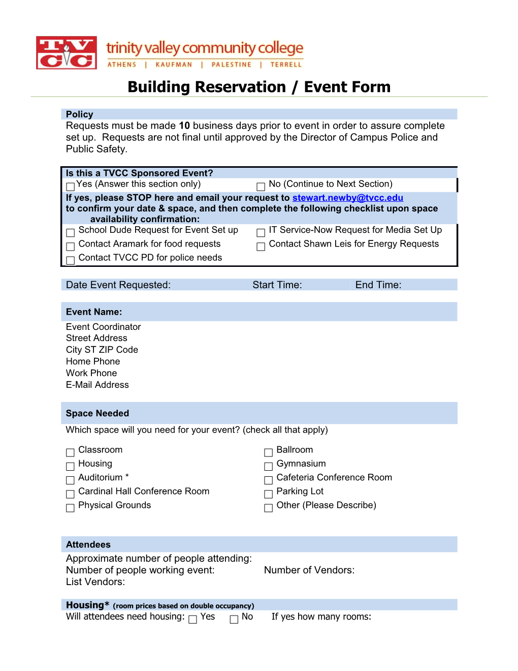 Building Reservation / Event Form