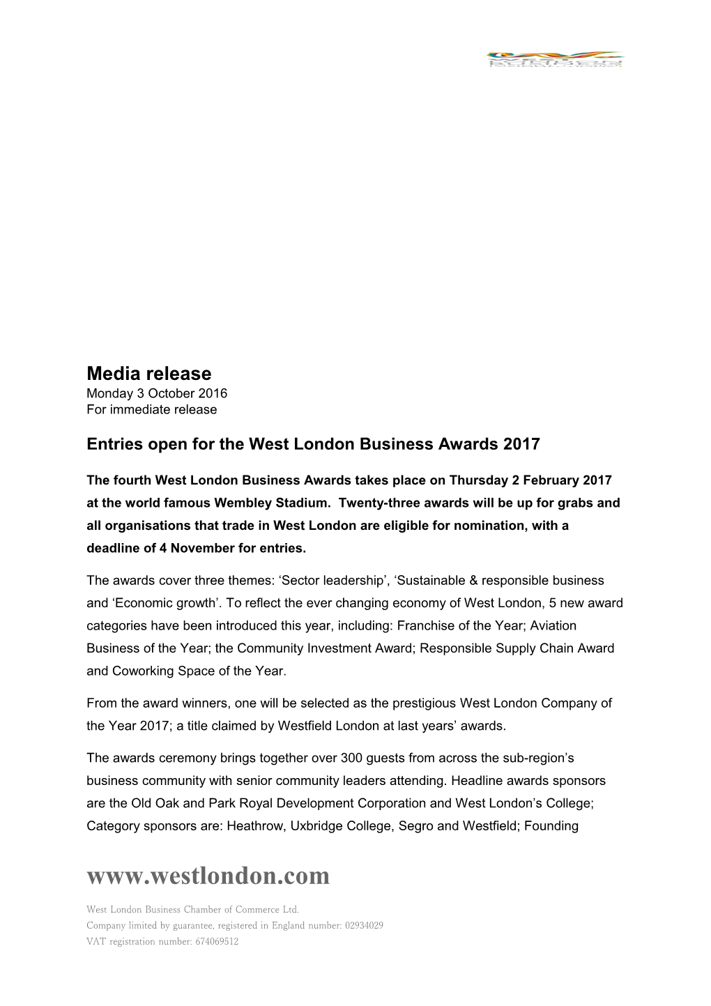 Entries Open for the West London Business Awards 2017