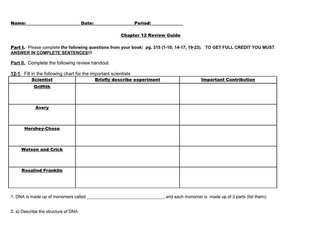 Part II. Complete the Following Review Handout