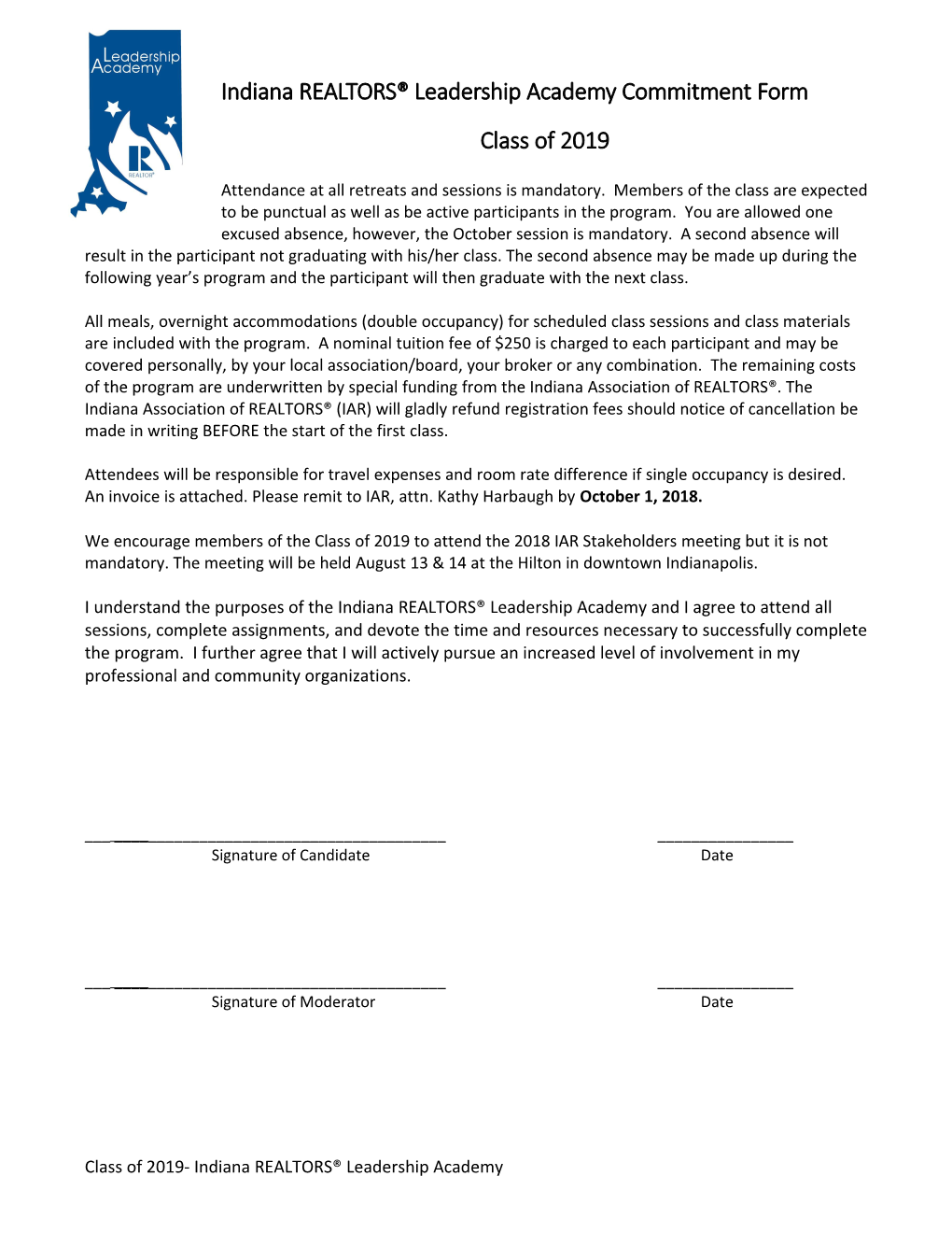 Indiana REALTORS Leadership Academy Commitment Form