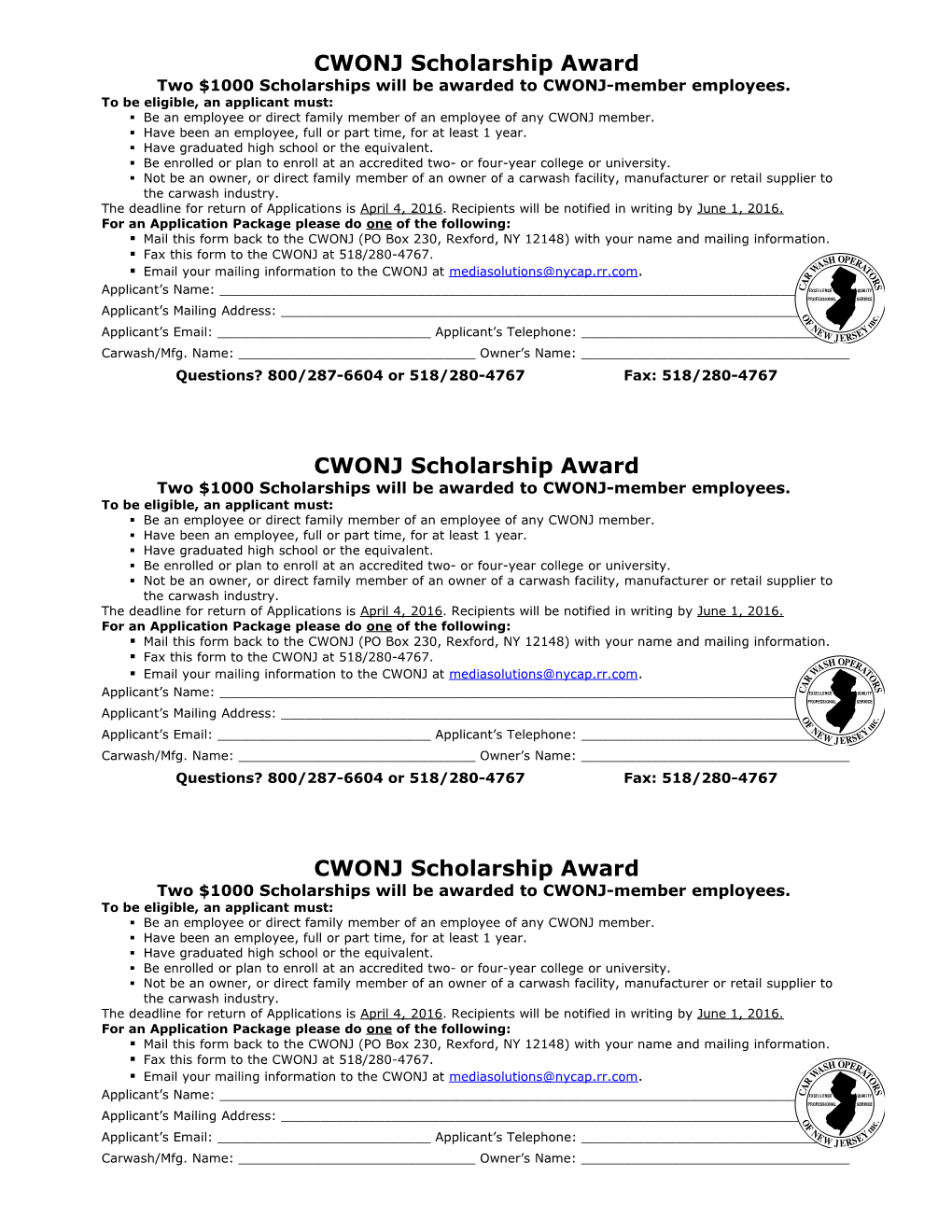 The Connecticut Car Wash Association Scholarship Award