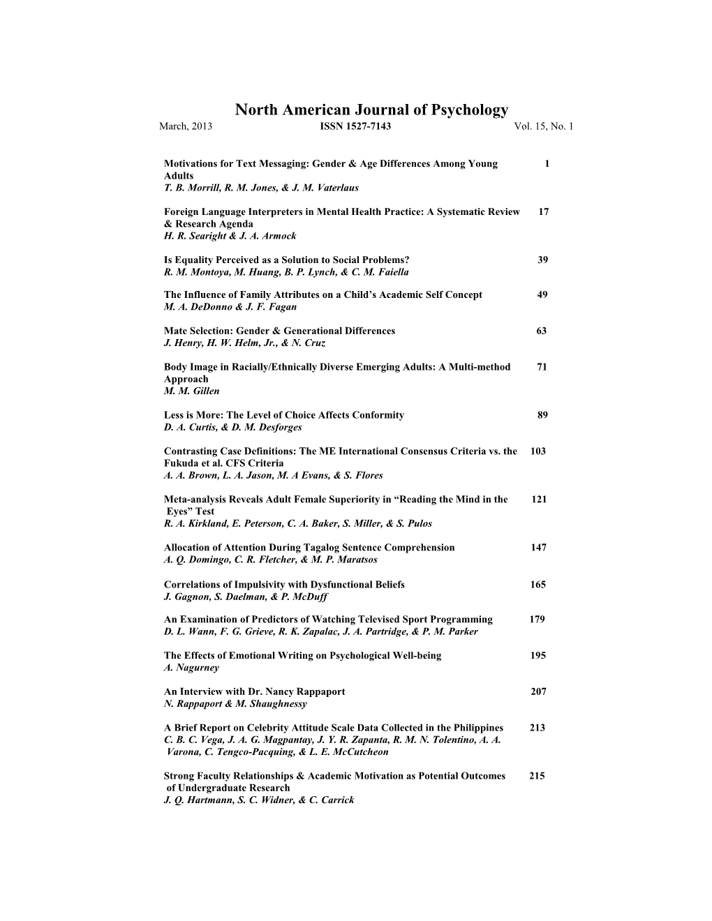 North American Journal of Psychology s3