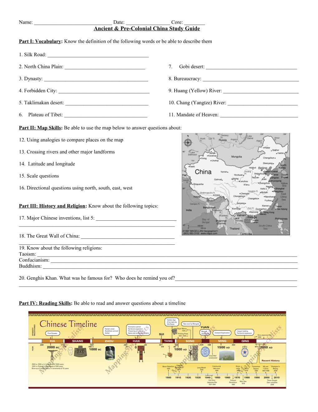 Ancient & Pre-Colonial China Study Guide