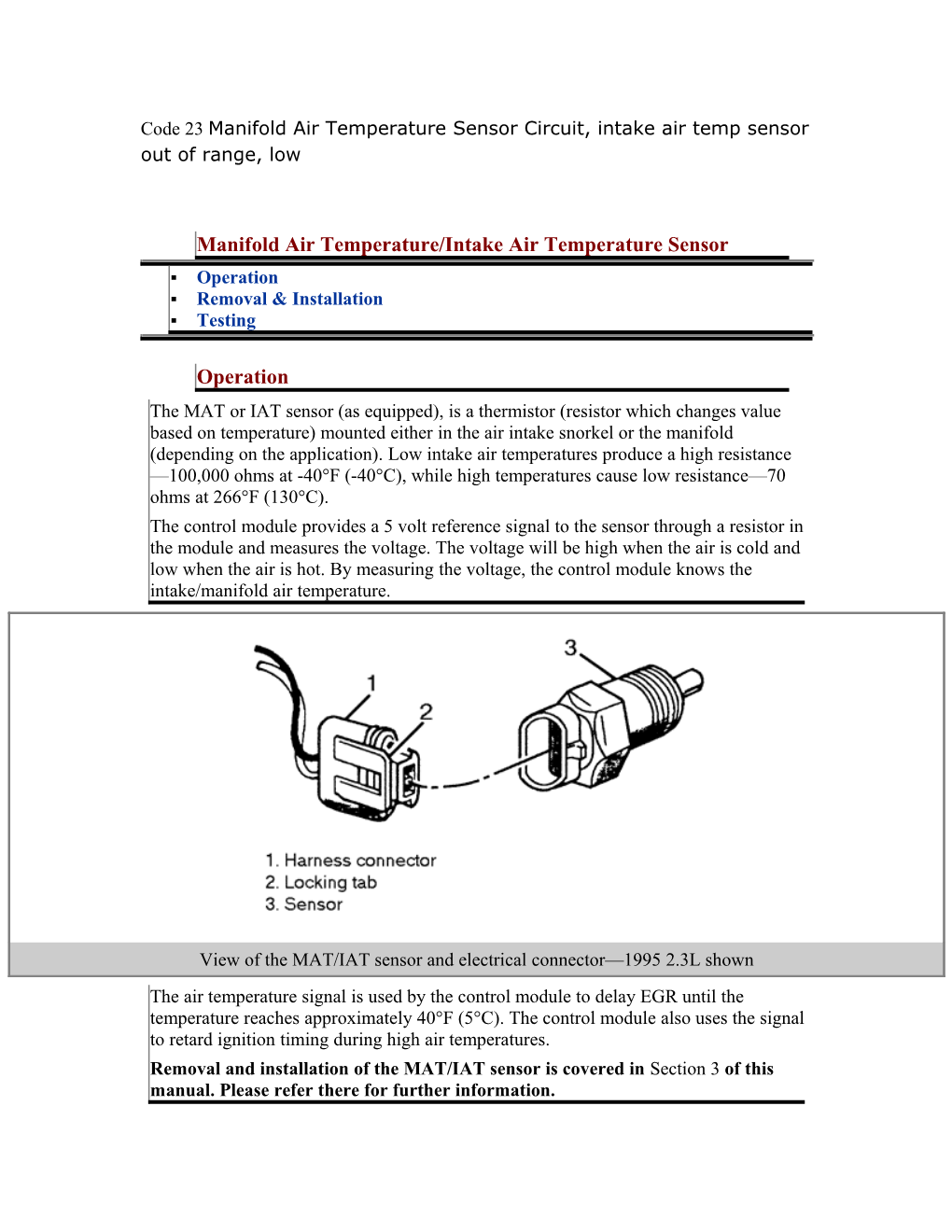 Manifold Air Temperature/Intake Air Temperature Sensor