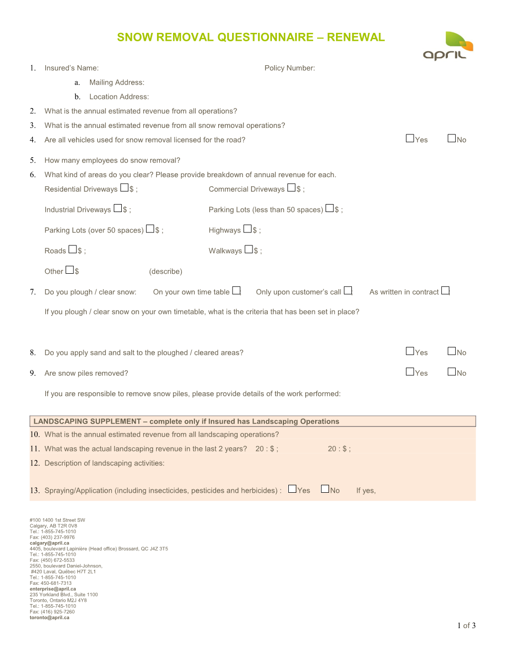 Snow Removal Questionnaire Renewal