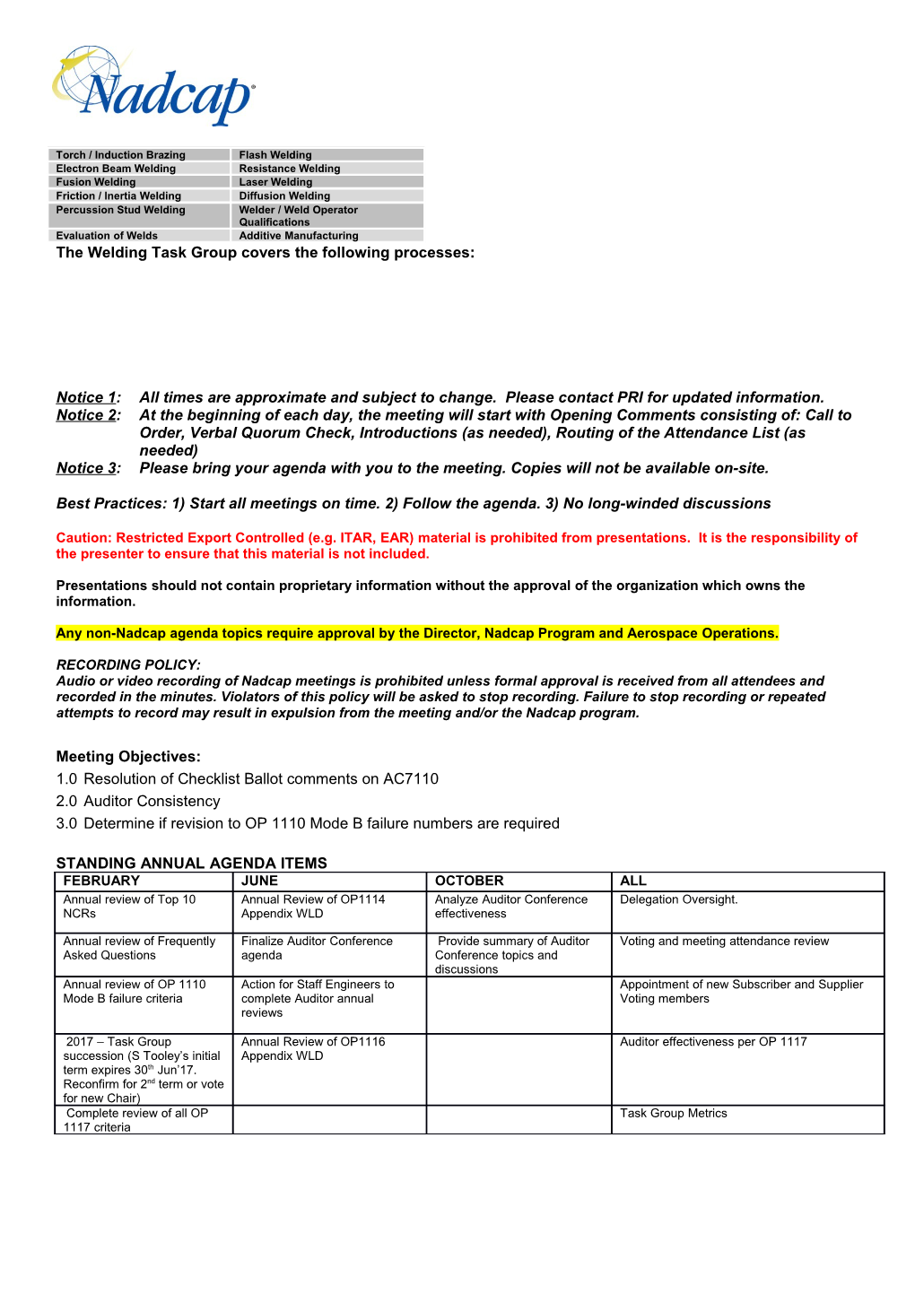 The Welding Task Group Covers the Following Processes