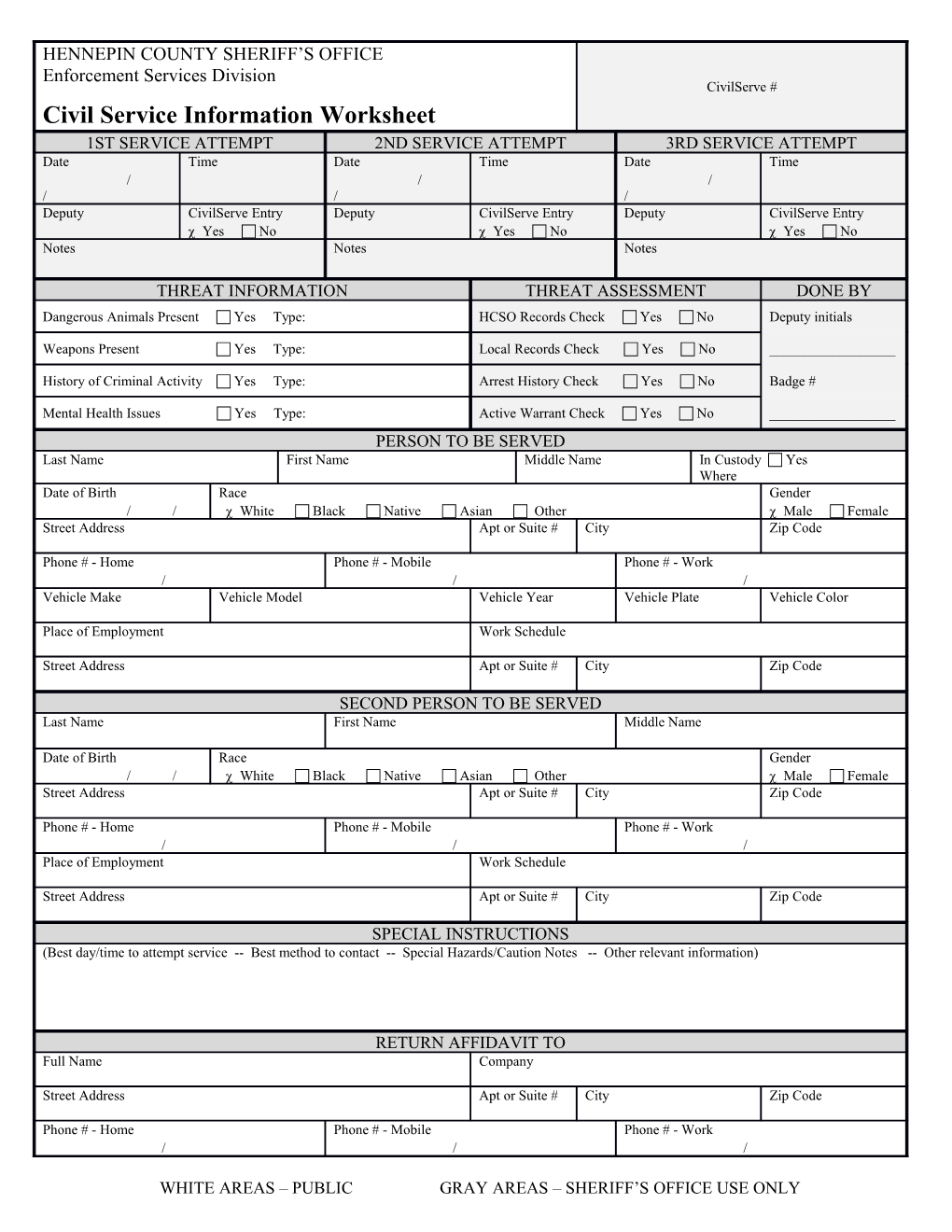 White Areas Public Gray Areas Sheriff S Office Use Only