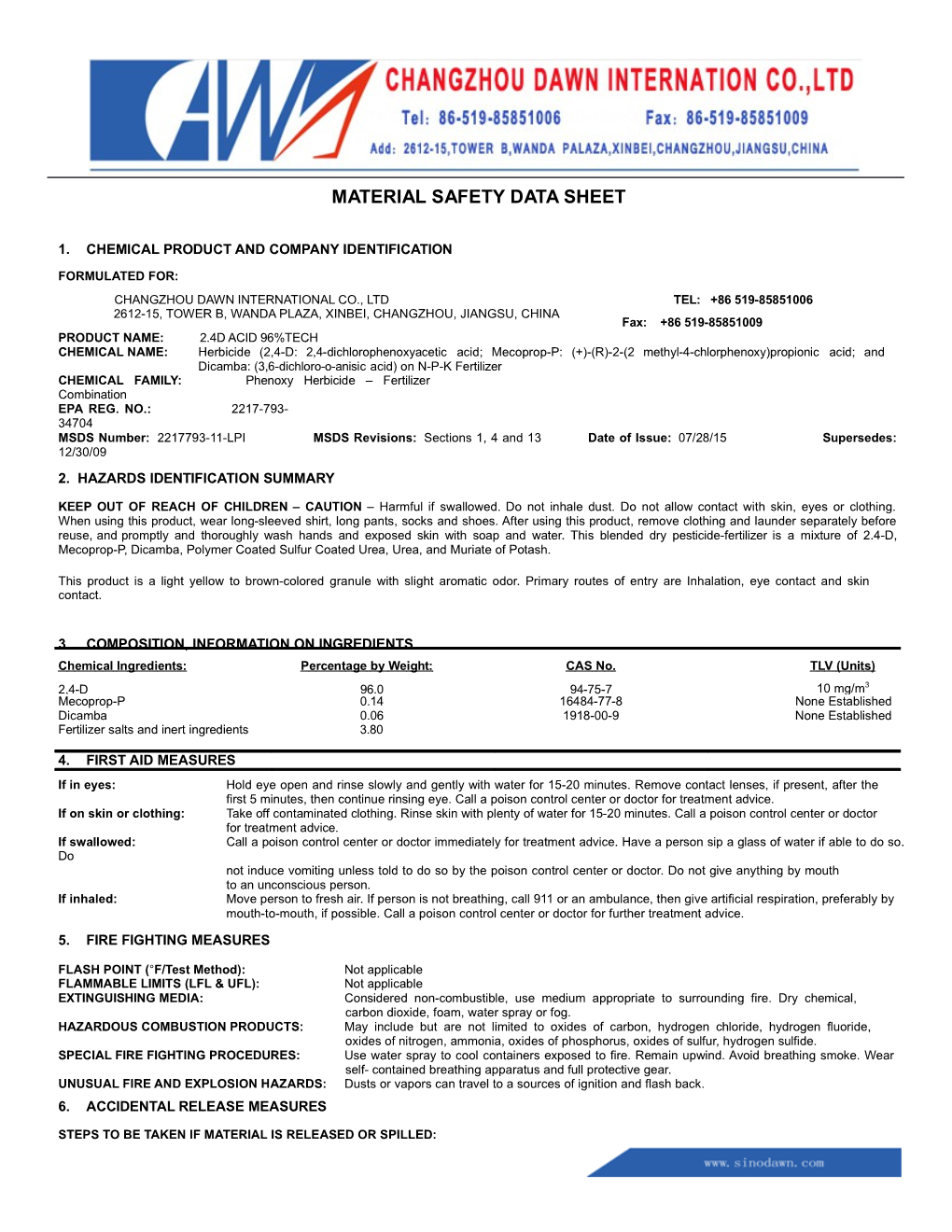 Material Safety Data Sheet s77