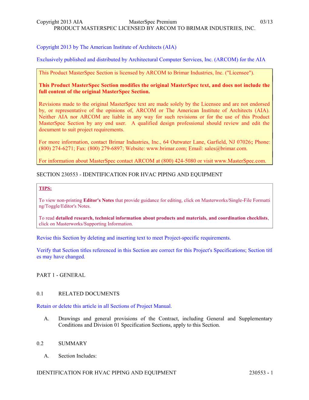 Section 230553 - Identification for Hvac Piping and Equipment