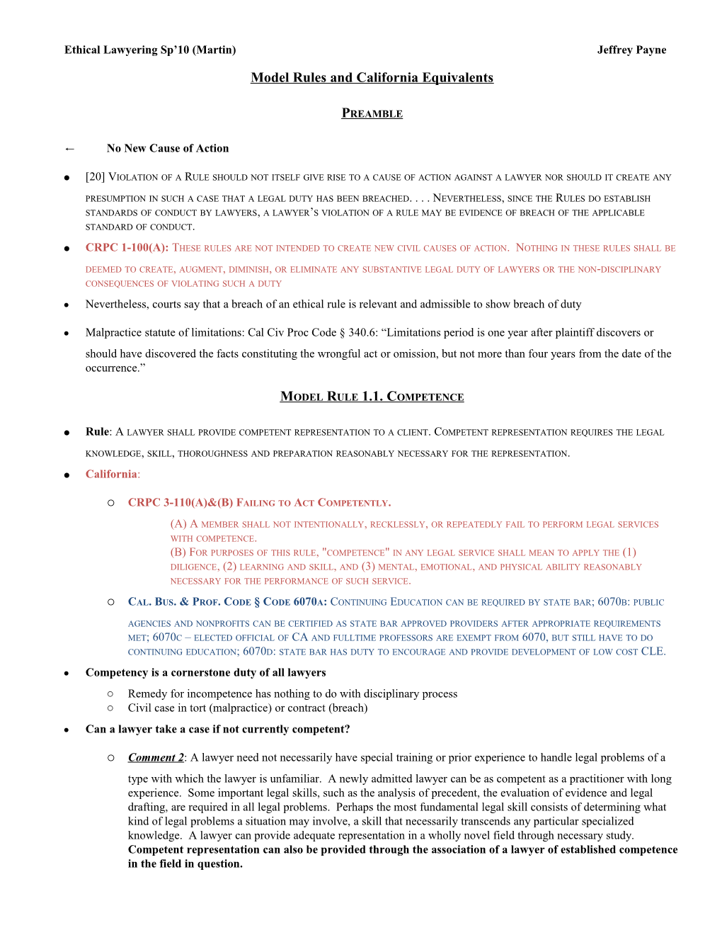 Model Rules and California Equivalents