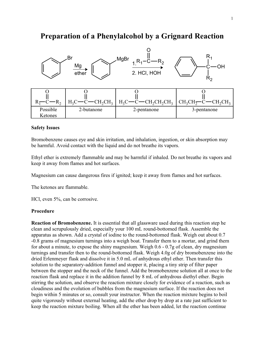 Preparation of a Phenylalcohol by a Grignard Reaction