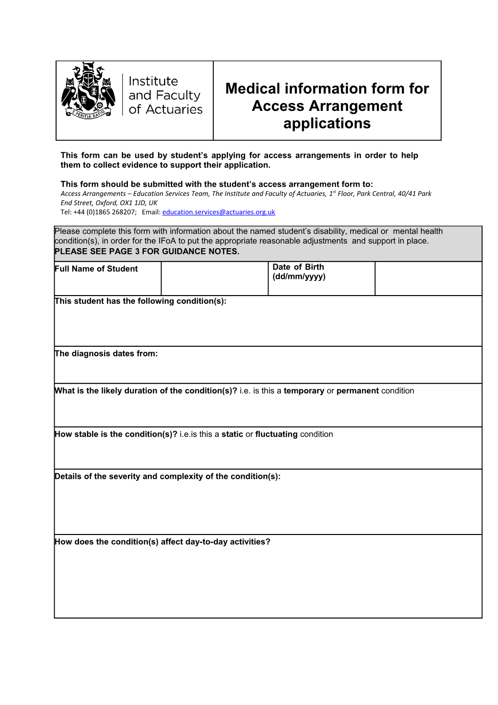 This Form Should Be Submitted with the Student S Access Arrangement Form To