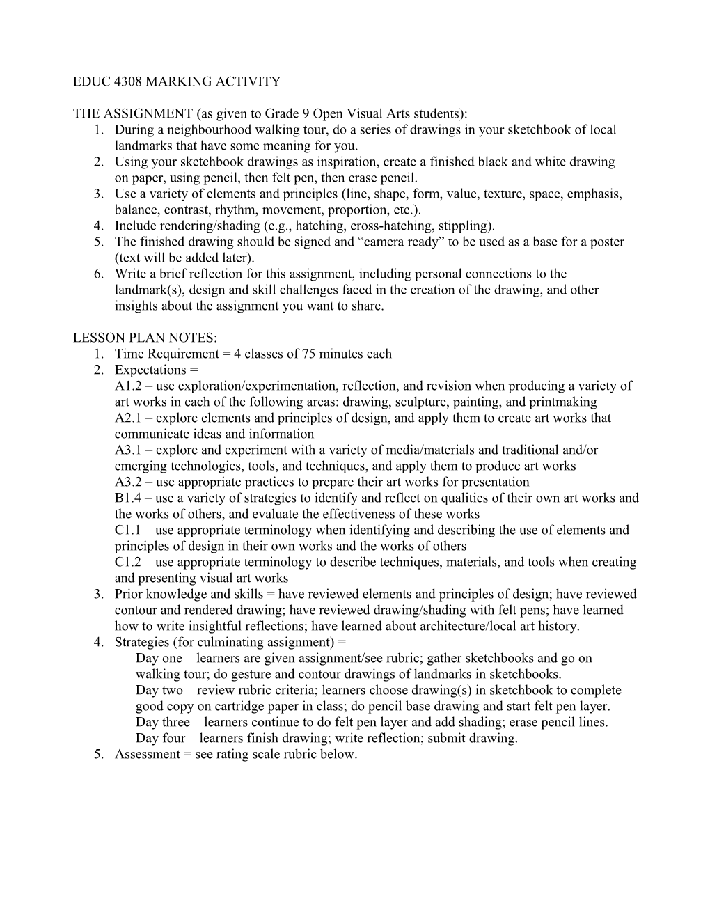 Educ 4224 Marking Activity